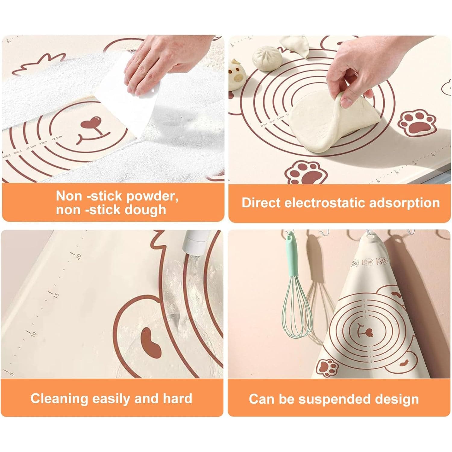 3 In 1 Heavy Silicone Baking Mat With Wooden Belan & Cake Scraper (3 Pcs Set / 70—50 CM) thumbnail 3