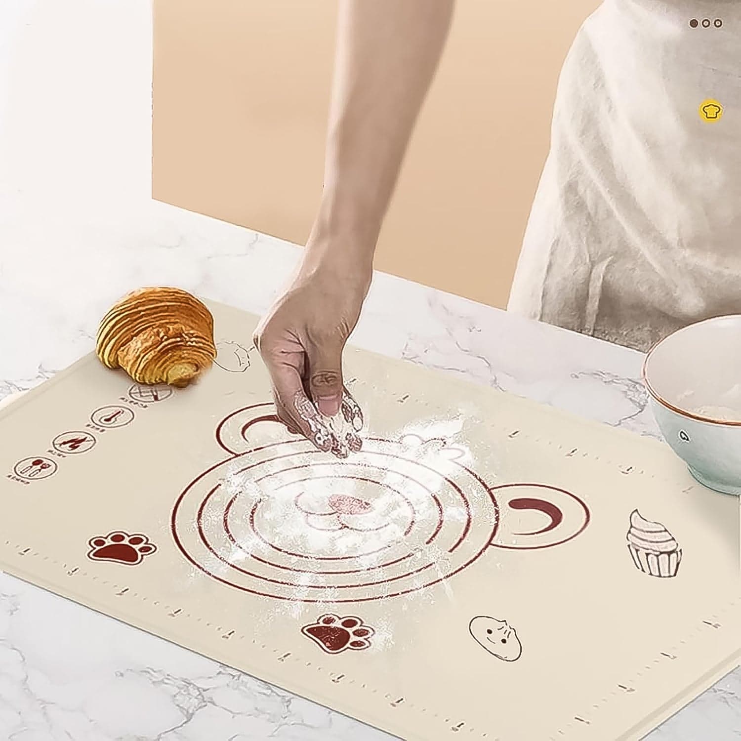 3 In 1 Heavy Silicone Baking Mat With Wooden Belan & Cake Scraper (3 Pcs Set / 70—50 CM) thumbnail 4