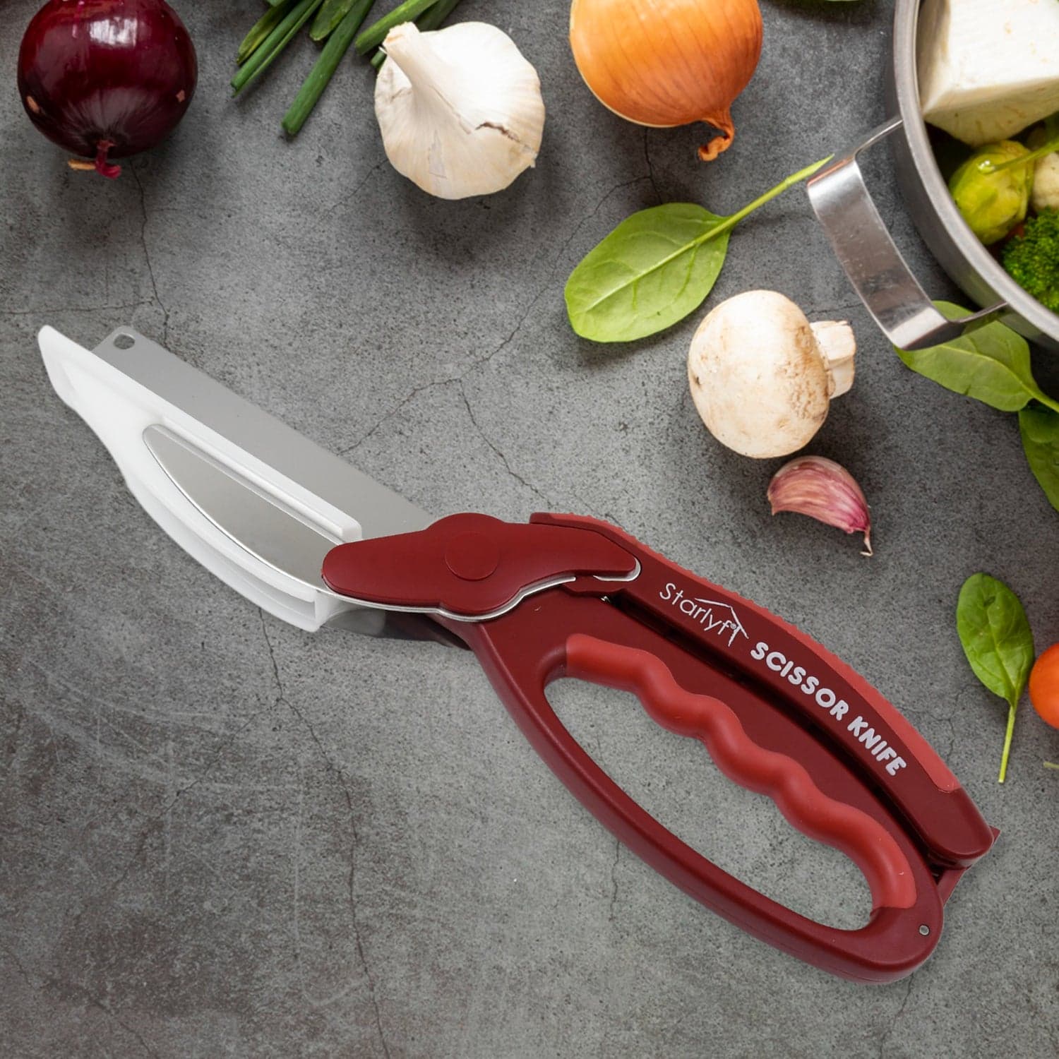 2 in 1 Kitchen Knife Scissor with Spring Locking Hinge and Chopping Board (1 Pc / With Card Packing) thumbnail 4