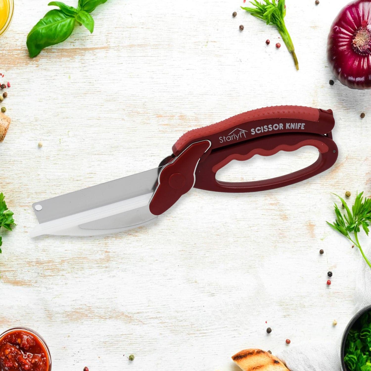 2 in 1 Kitchen Knife Scissor with Spring Locking Hinge and Chopping Board (1 Pc / With Card Packing) thumbnail 6