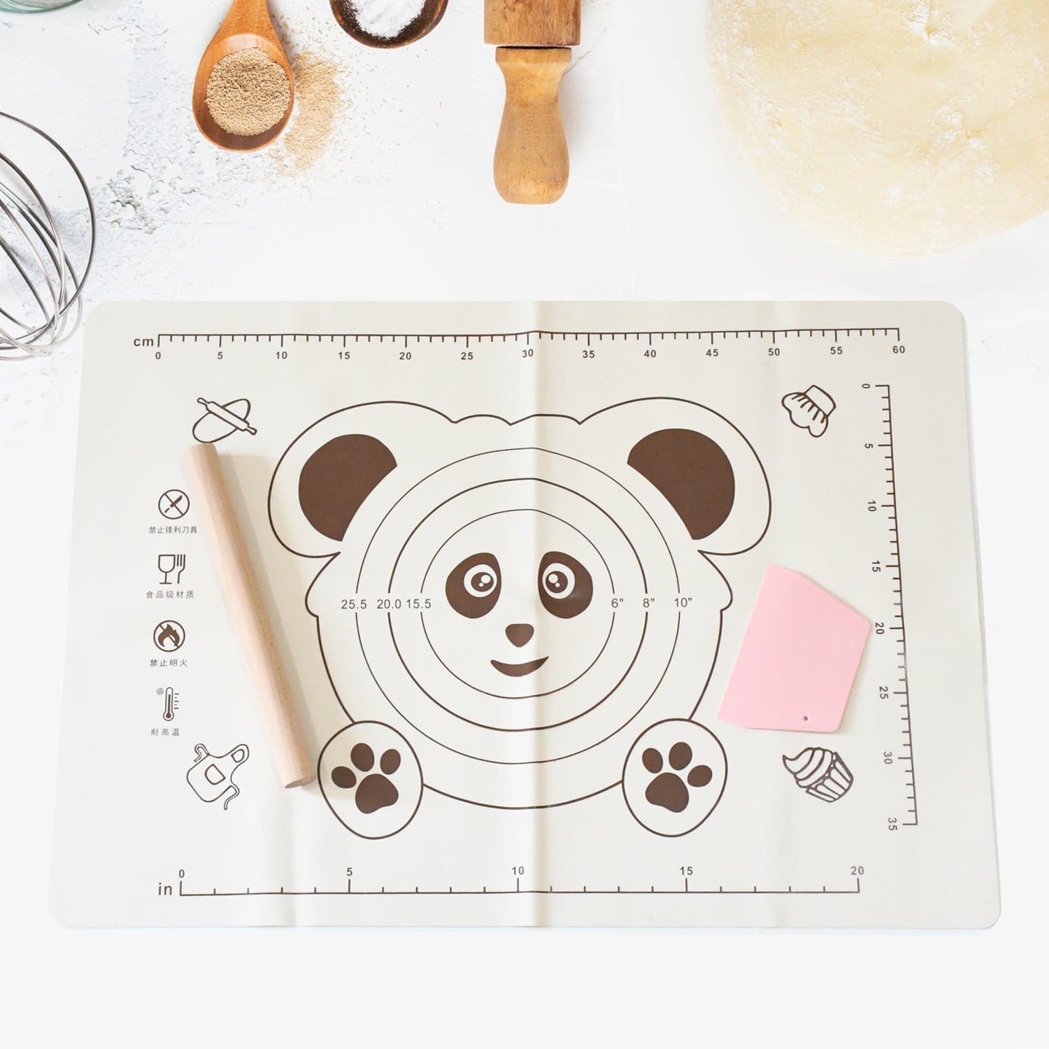 3 In 1 Silicone Baking Mat With Wooden Belan & Cake Scraper (3 Pcs Set / 50—70 CM) thumbnail 1