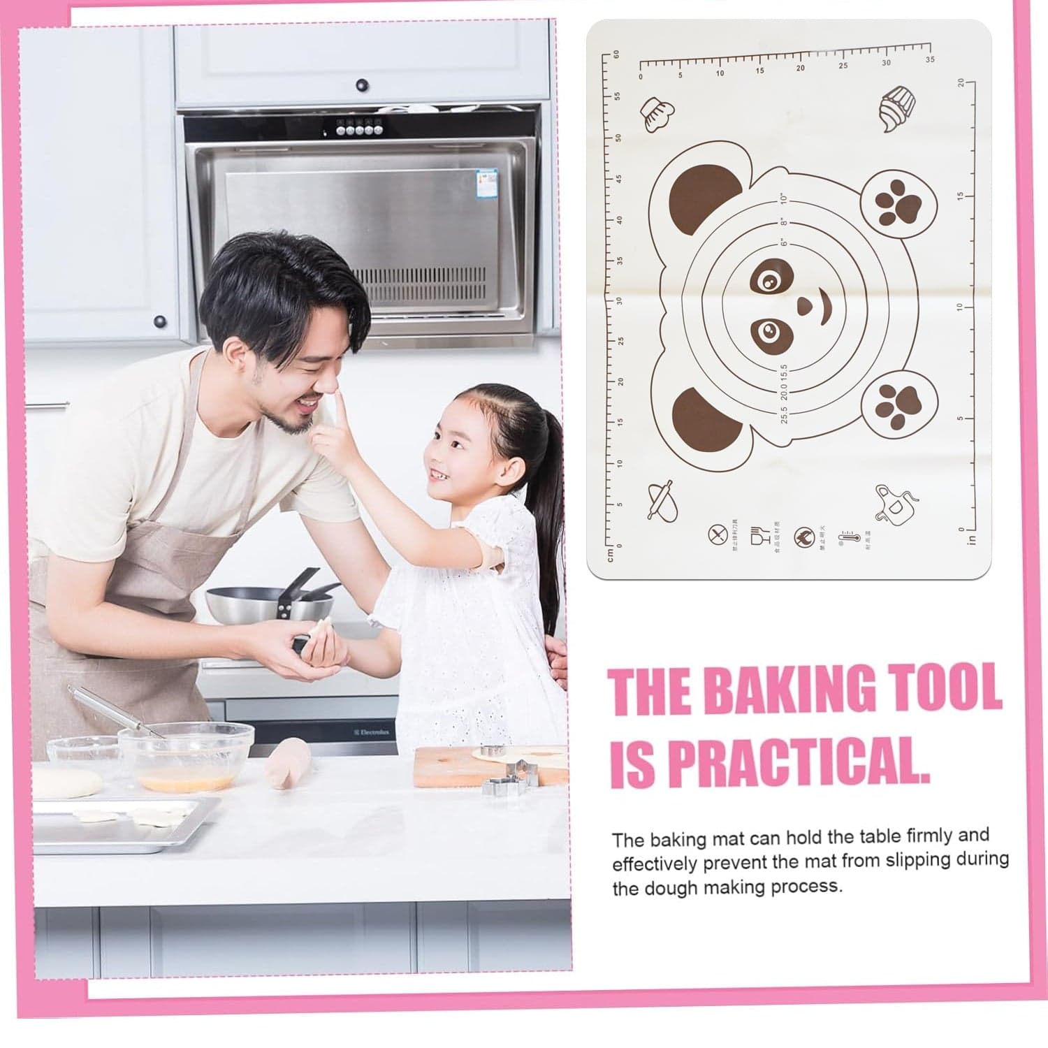 3 In 1 Silicone Baking Mat With Wooden Belan & Cake Scraper (3 Pcs Set / 50—70 CM) thumbnail 3