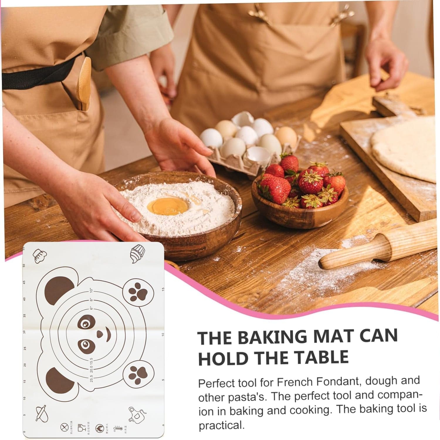 3 In 1 Silicone Baking Mat With Wooden Belan & Cake Scraper (3 Pcs Set / 50—70 CM) thumbnail 4