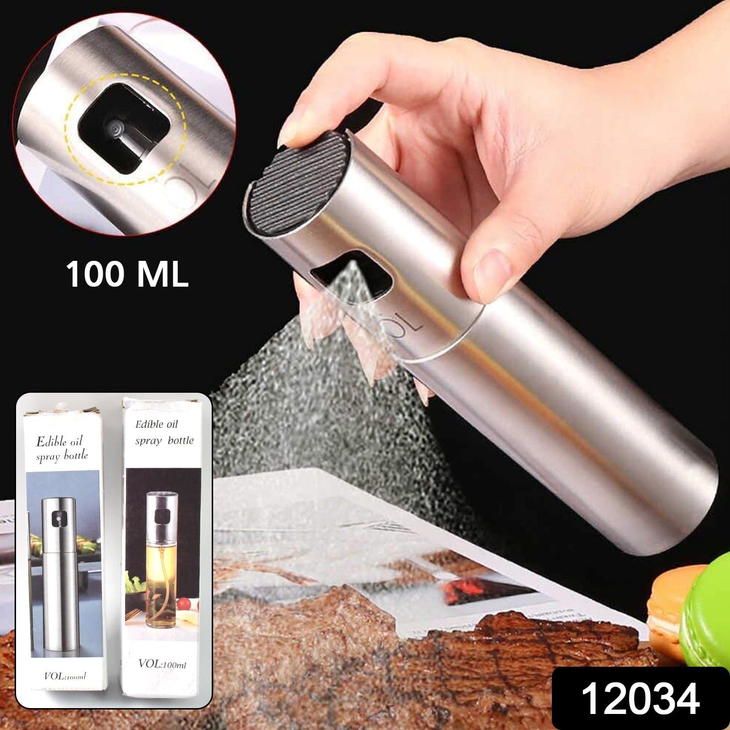 Oil Spray Bottle for Dosa | Food Grade Stainless Steel Glass Oil Spray Bottle (100 ML) thumbnail 2