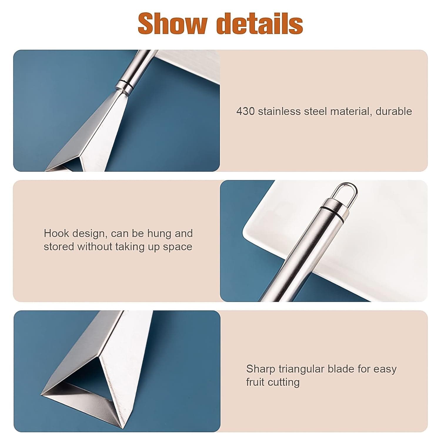 Stainless Steel Fruit Carving Knife - V Shape Channel Knife Tool (1 Pc) thumbnail 4