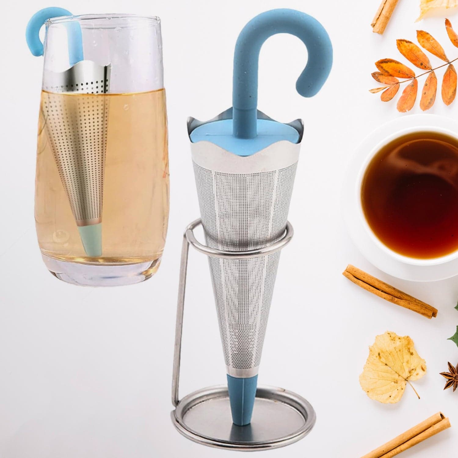 Reusable Cute Umbrella Tea Strainer With Tray / Stand (1 Pc) thumbnail 1