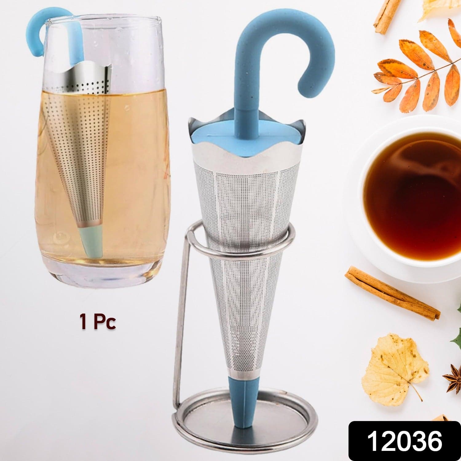 Reusable Cute Umbrella Tea Strainer With Tray / Stand (1 Pc) thumbnail 2