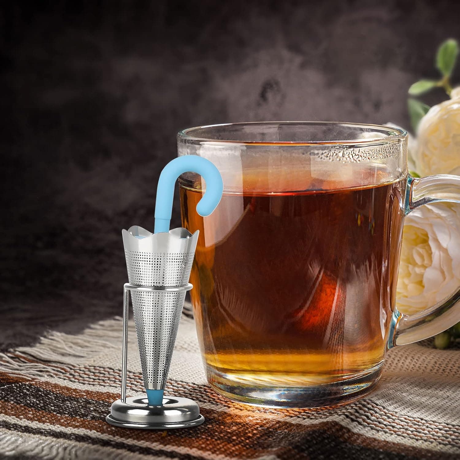 Reusable Cute Umbrella Tea Strainer With Tray / Stand (1 Pc) thumbnail 9