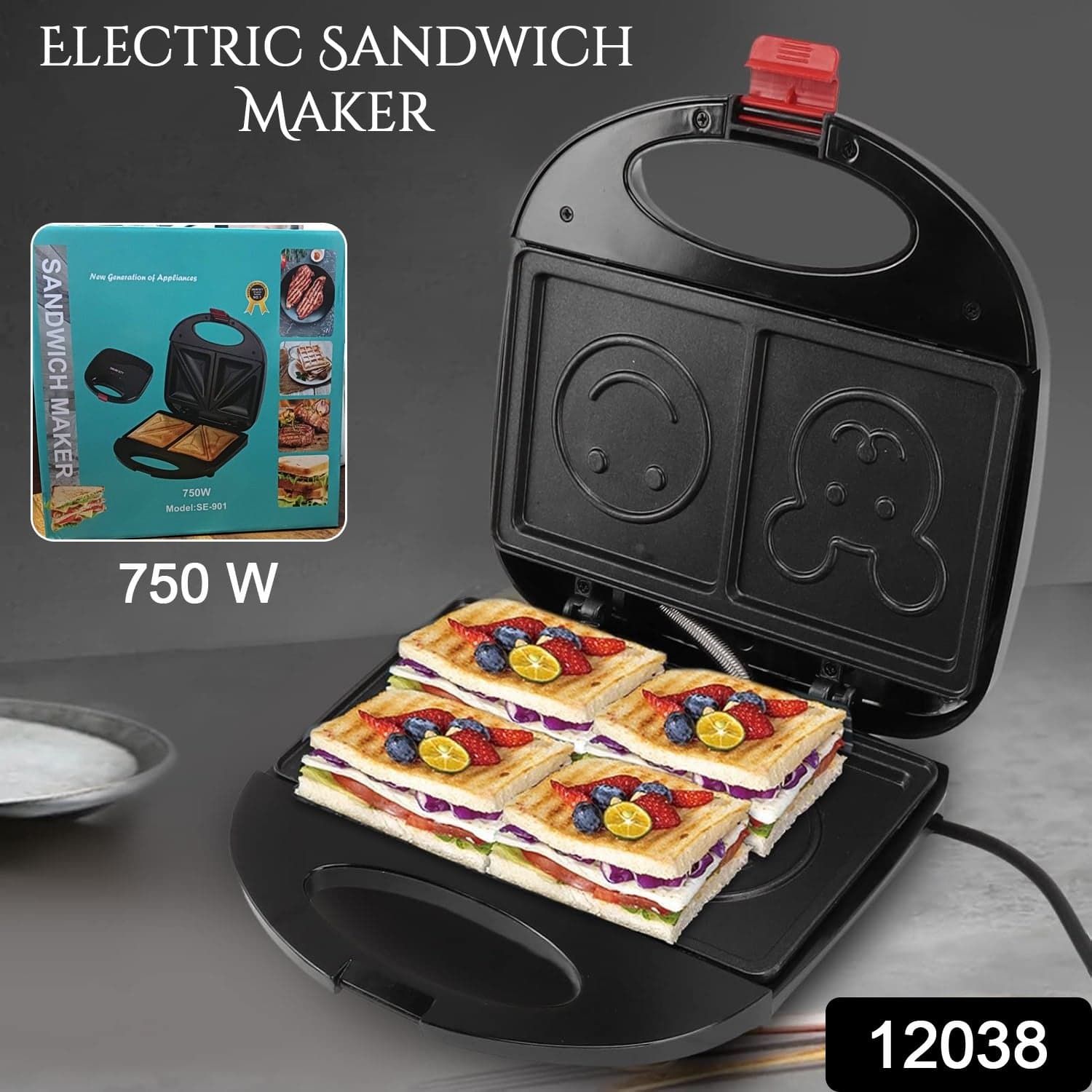 Double Sided Heating 750W Electric Sandwich Maker (1 Pc) thumbnail 2