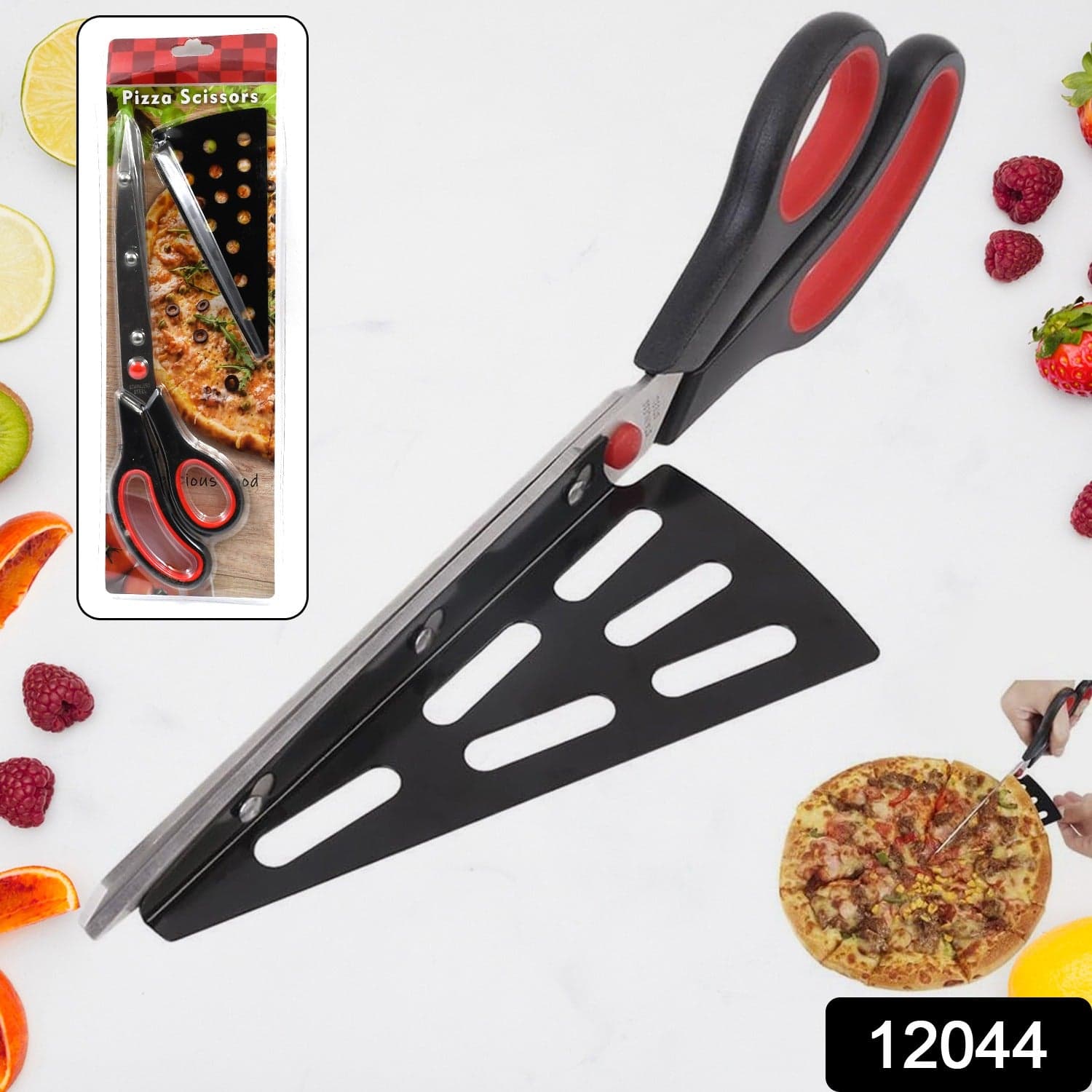 Stainless Steel Pizza Cutter Scissors Plastic Handle with Removable Spatula thumbnail 2
