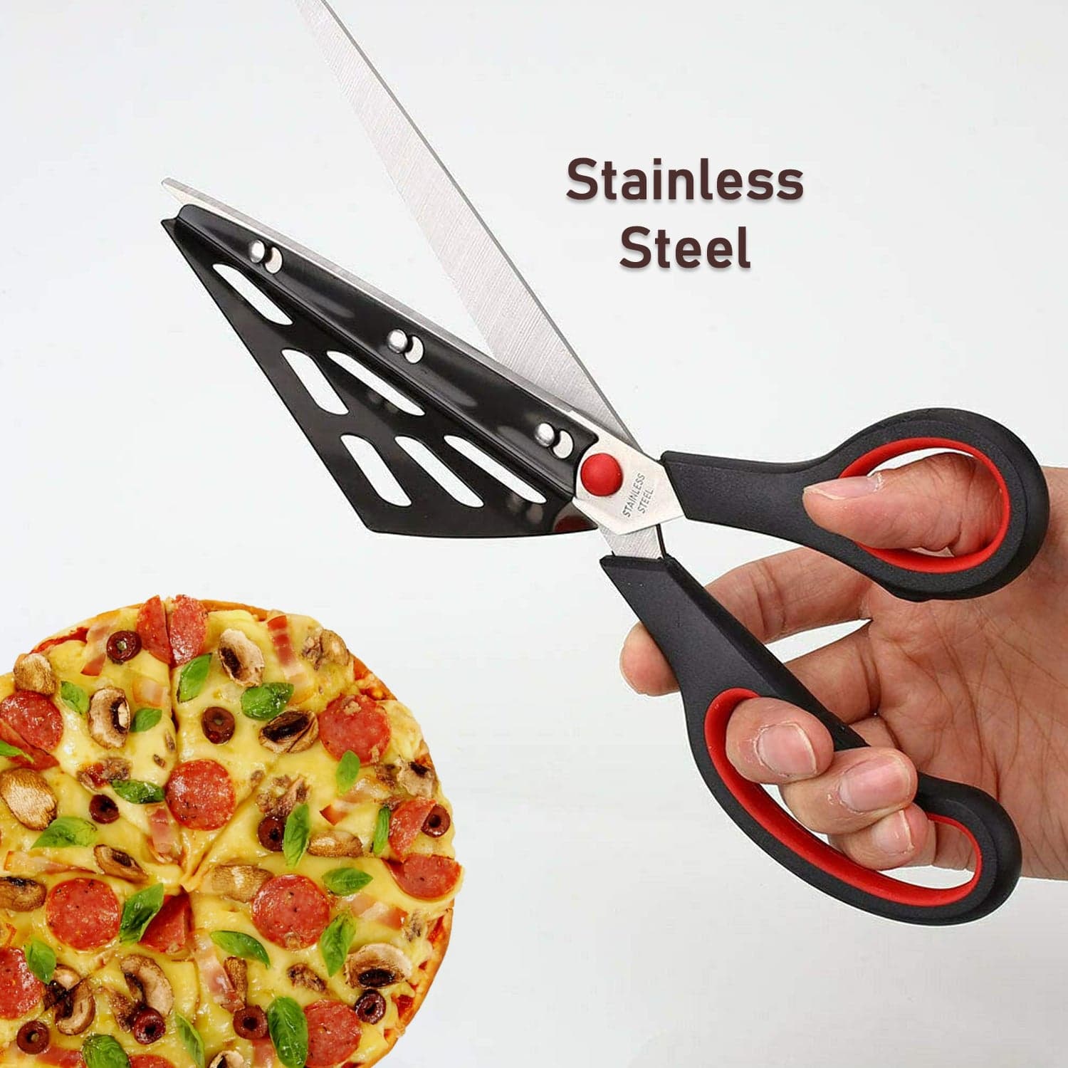Stainless Steel Pizza Cutter Scissors Plastic Handle with Removable Spatula thumbnail 3