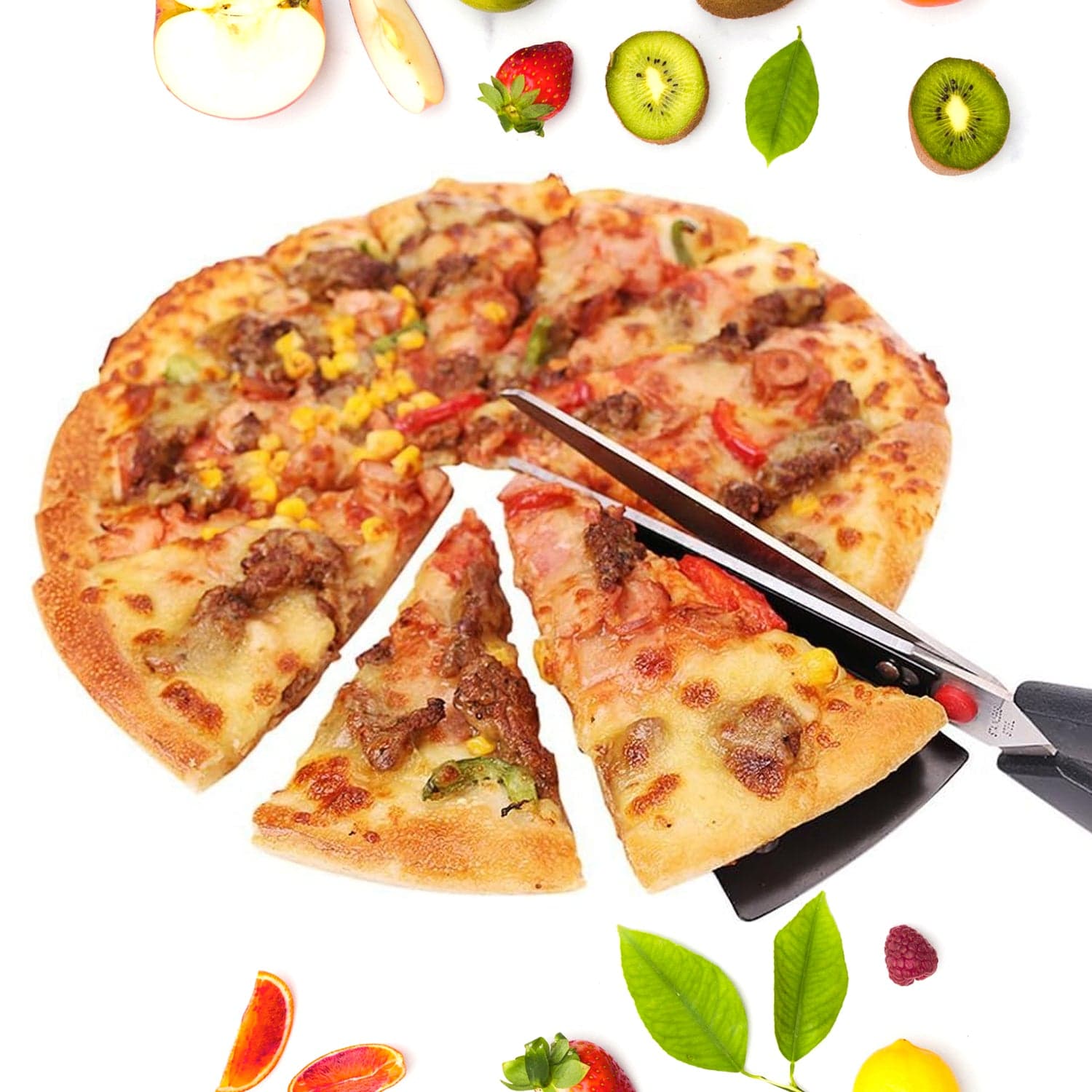 Stainless Steel Pizza Cutter Scissors Plastic Handle with Removable Spatula thumbnail 4