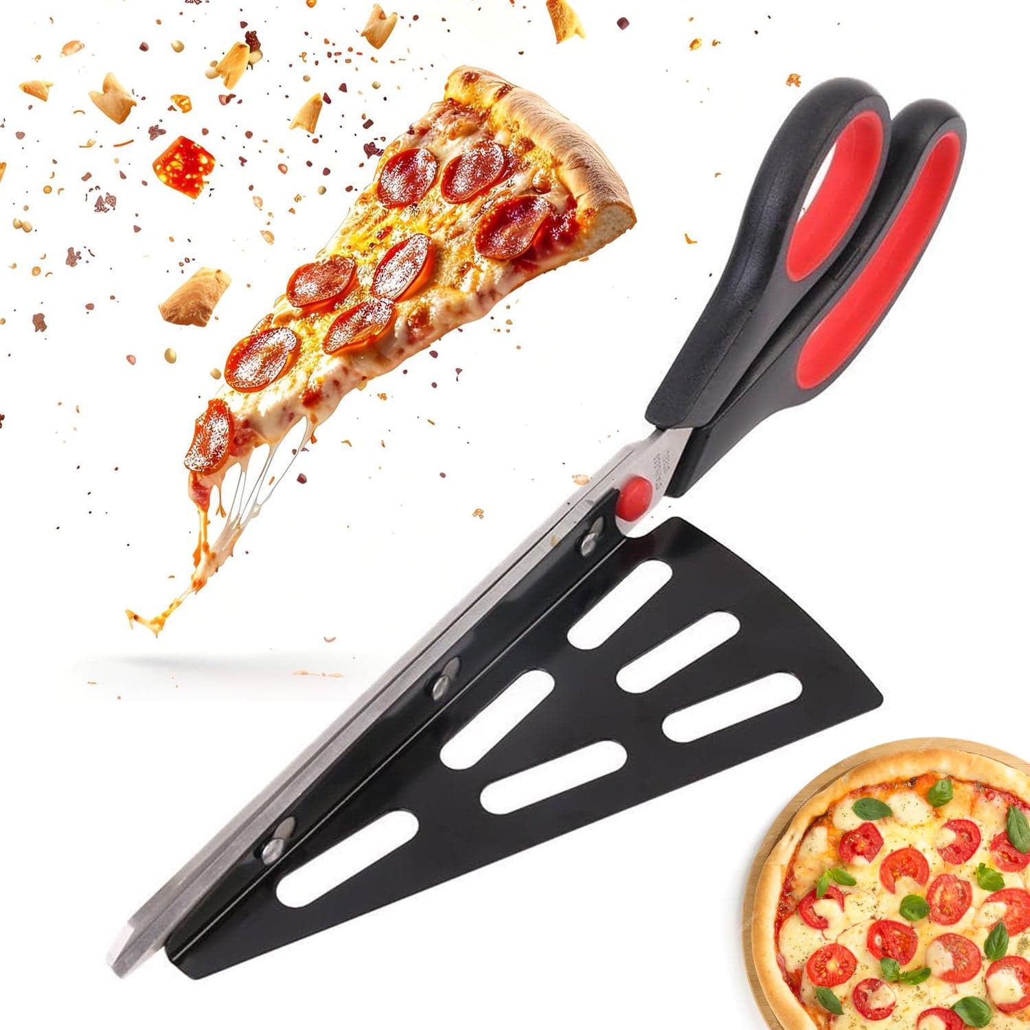 Stainless Steel Pizza Cutter Scissors Plastic Handle with Removable Spatula thumbnail 6