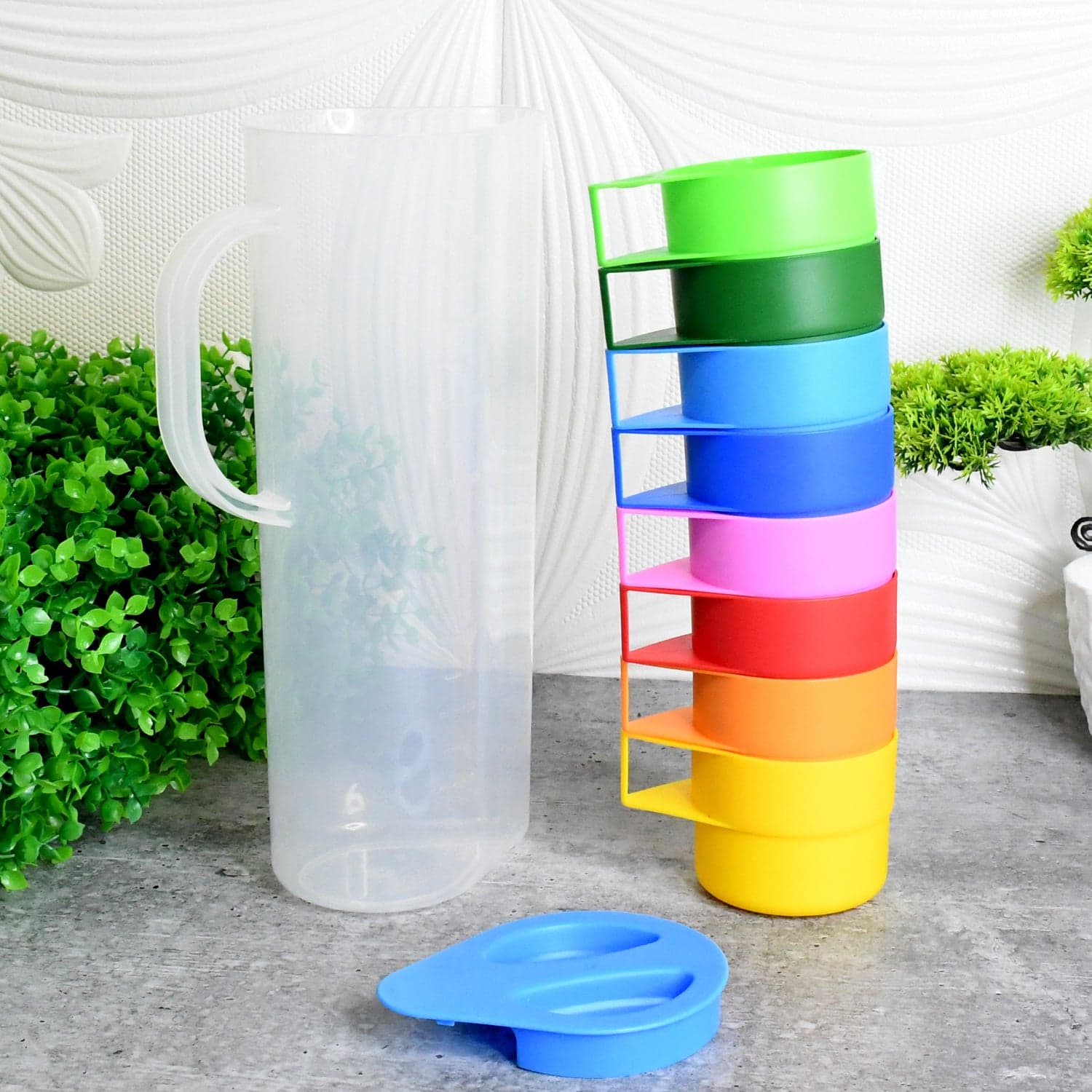 Rainbow Picnic Plastic Pitcher / Jug / Kettle Glass / Cup Set Water Bottle+Cup (9 Pcs Set) thumbnail 1