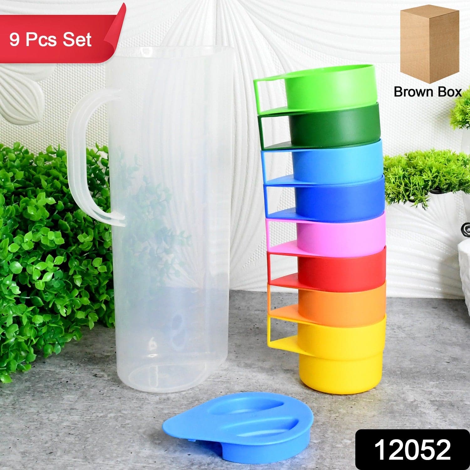 Rainbow Picnic Plastic Pitcher / Jug / Kettle Glass / Cup Set Water Bottle+Cup (9 Pcs Set) thumbnail 2