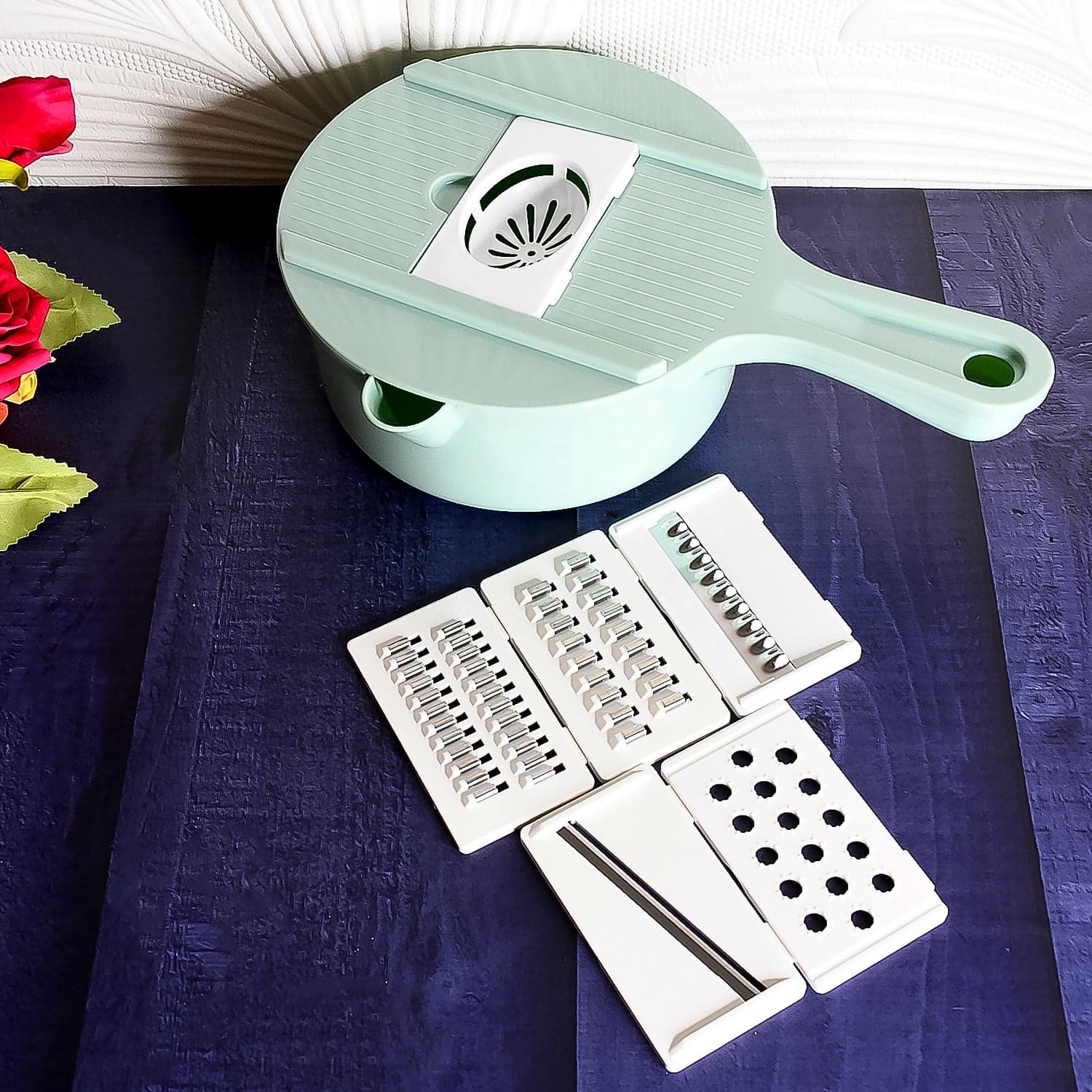 Vegetable Choppers with Drain Basket | 6 in 1 Vegetable Slicer Blades (1 Set) thumbnail 1