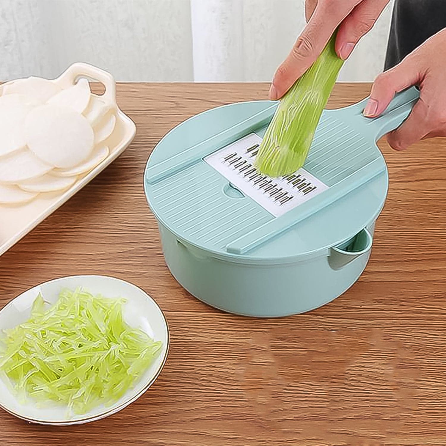 Vegetable Choppers with Drain Basket | 6 in 1 Vegetable Slicer Blades (1 Set) thumbnail 6