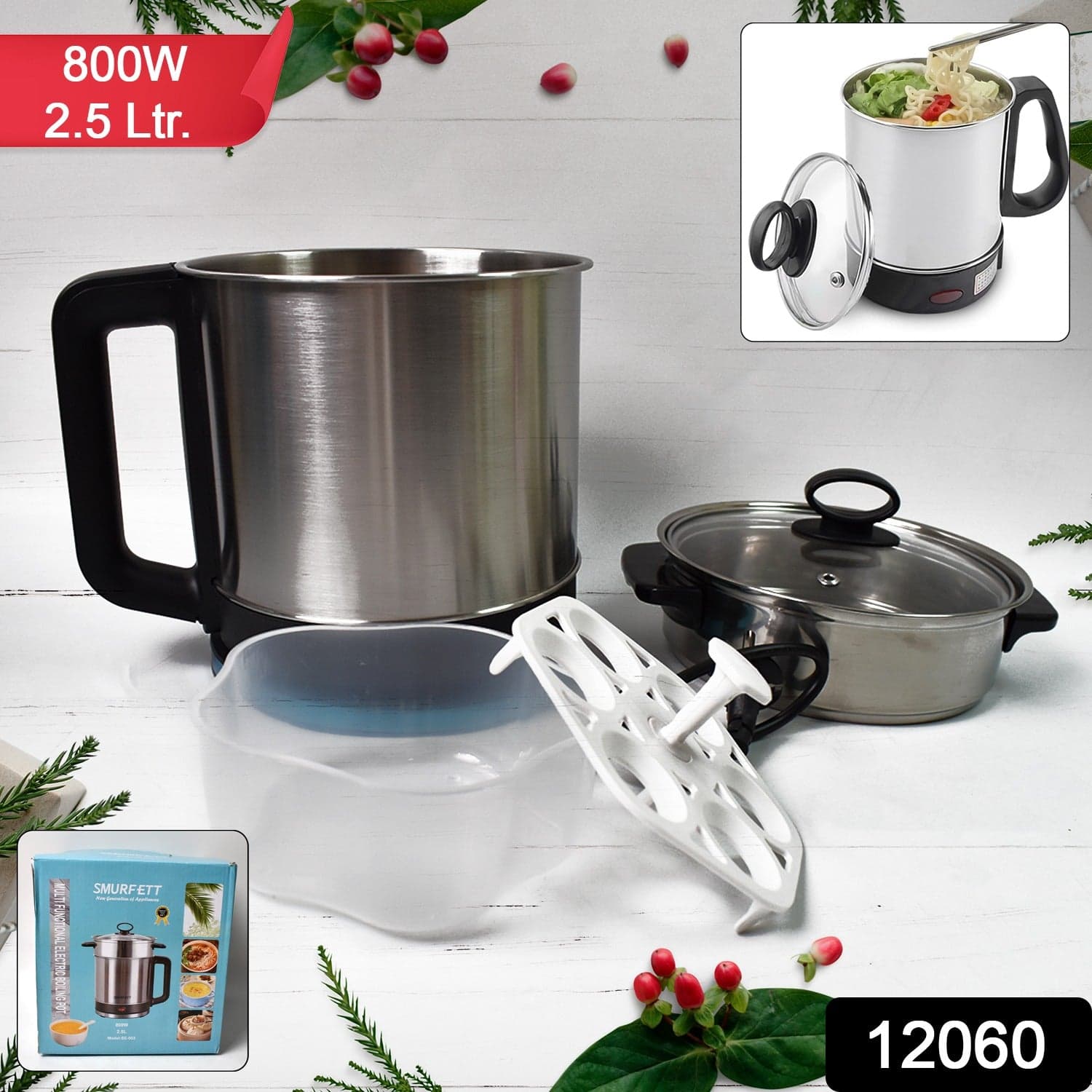 Soup Pot with Lid, Stainless Steel Multi Cooker Kettle (800W / 2.5 Ltr.) thumbnail 2
