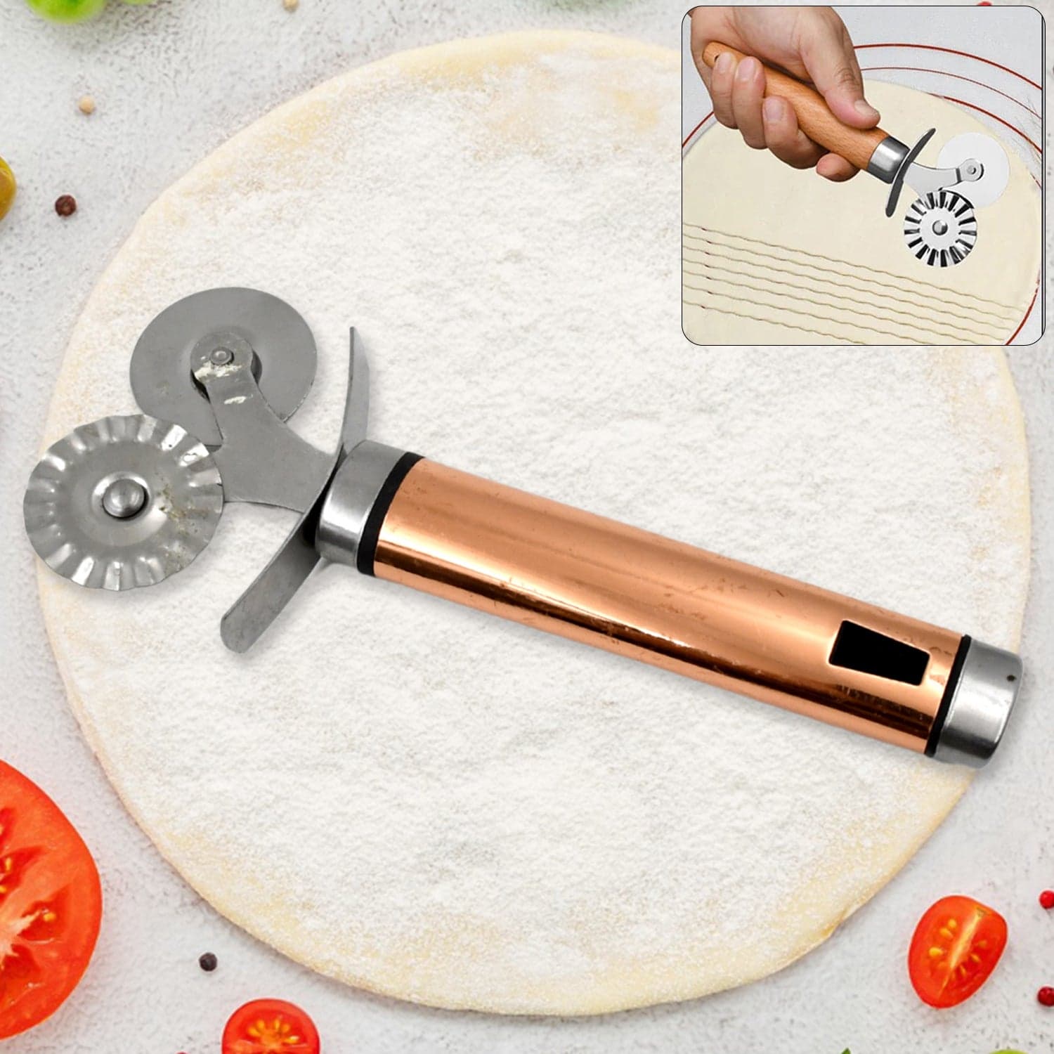Pastry cutter wheel - Pie Crust Cutter Premium Double Cutter Wheel (1 Pc) thumbnail 1