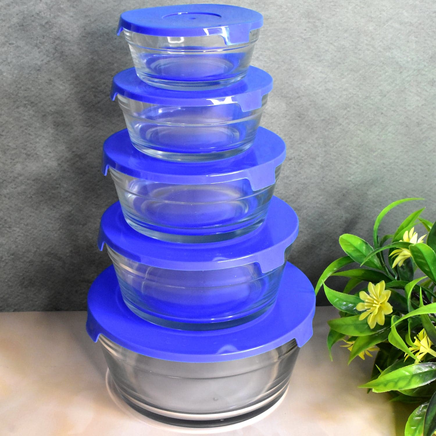 Modern Glass Bowl Set Mixing / Storage Bowls with Lids (5 Pcs Set) thumbnail 1