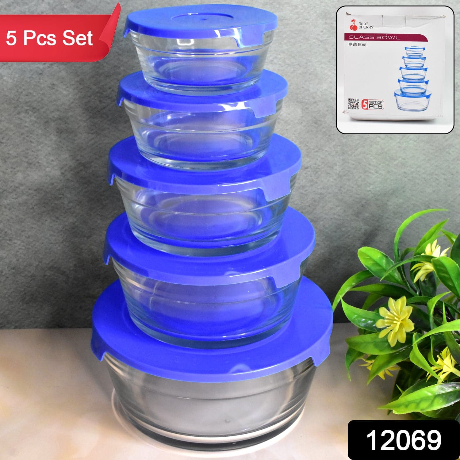 Modern Glass Bowl Set Mixing / Storage Bowls with Lids (5 Pcs Set) thumbnail 2