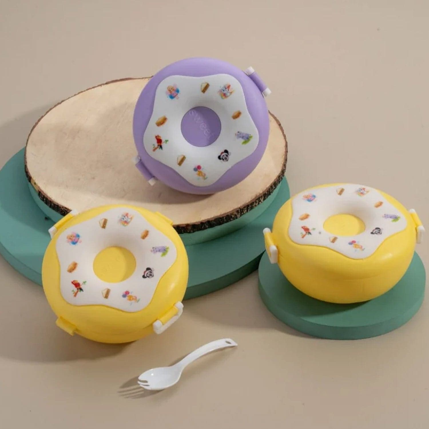 Donut Shaped Double Insulated 3 Compartment Lunch Box (1 Pc / Mix Color) thumbnail 1