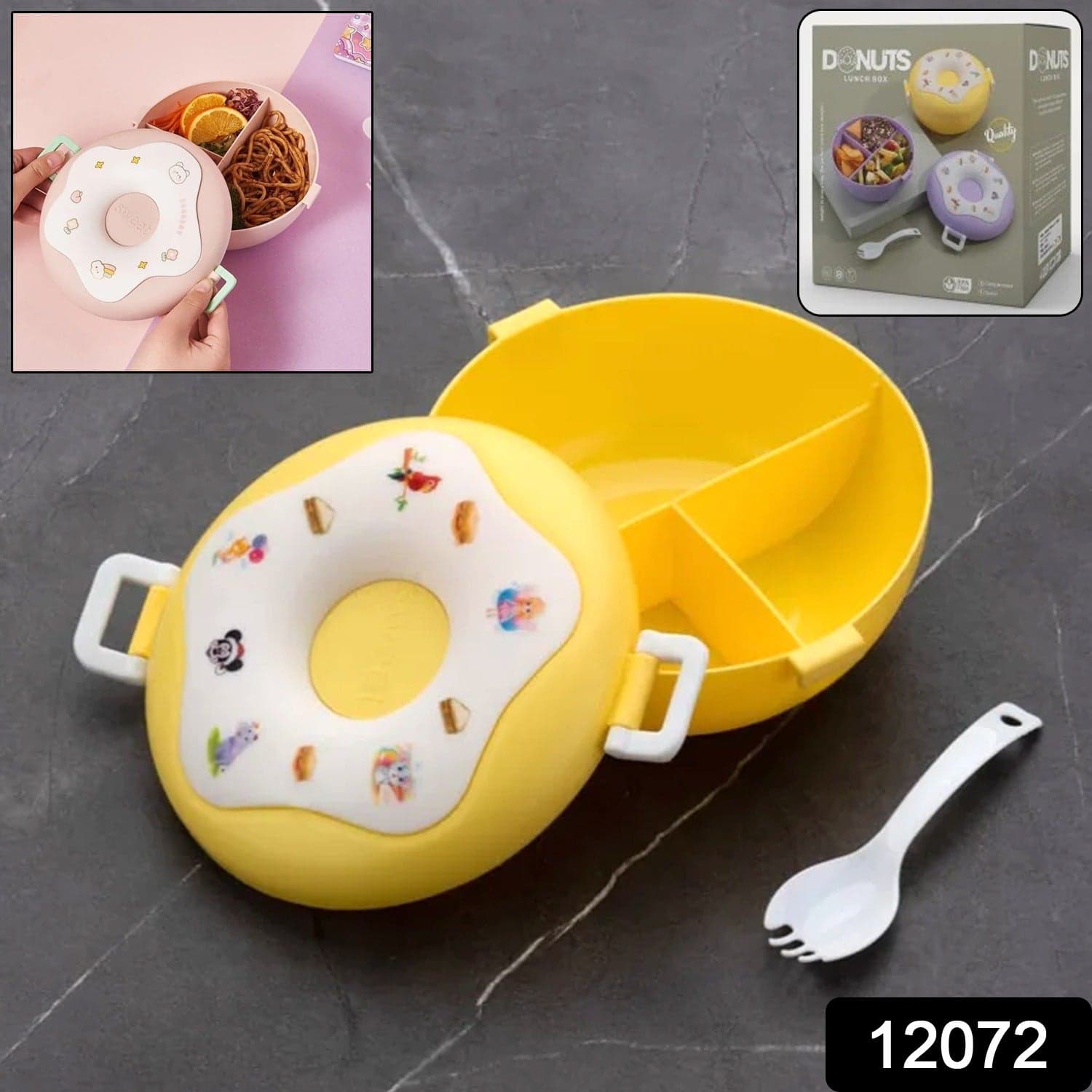 Donut Shaped Double Insulated 3 Compartment Lunch Box (1 Pc / Mix Color) thumbnail 2