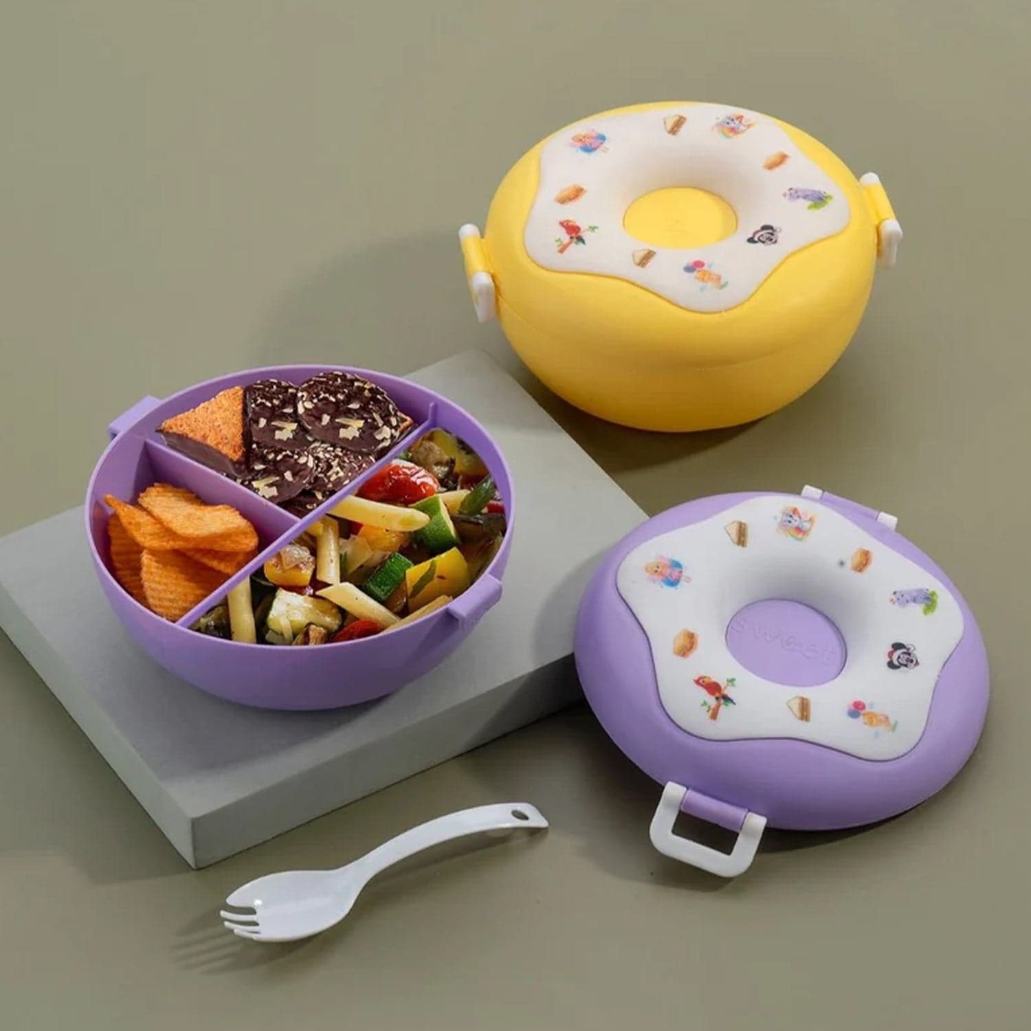 Donut Shaped Double Insulated 3 Compartment Lunch Box (1 Pc / Mix Color) thumbnail 8