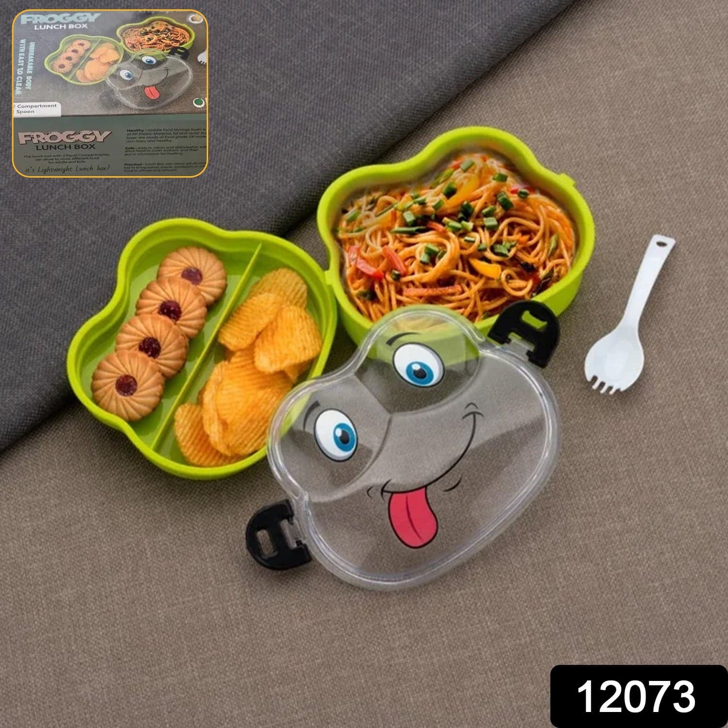 Double Layer Froggy Shape Lunch Box with Spoon (1 Pc / Mix Color) thumbnail 2