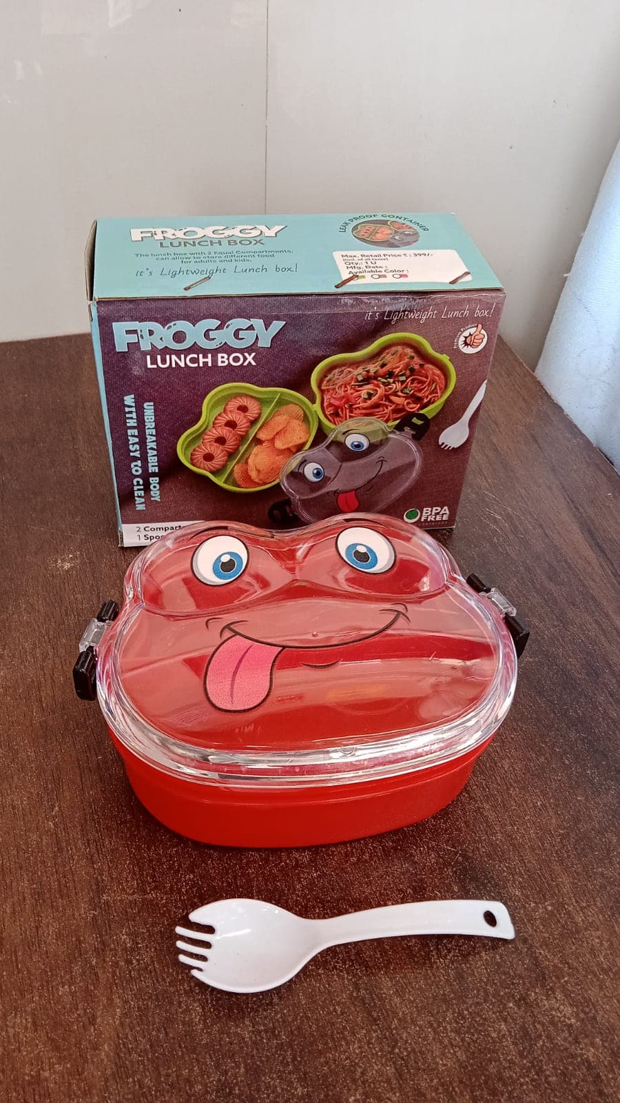 Double Layer Froggy Shape Lunch Box with Spoon (1 Pc / Mix Color) thumbnail 7