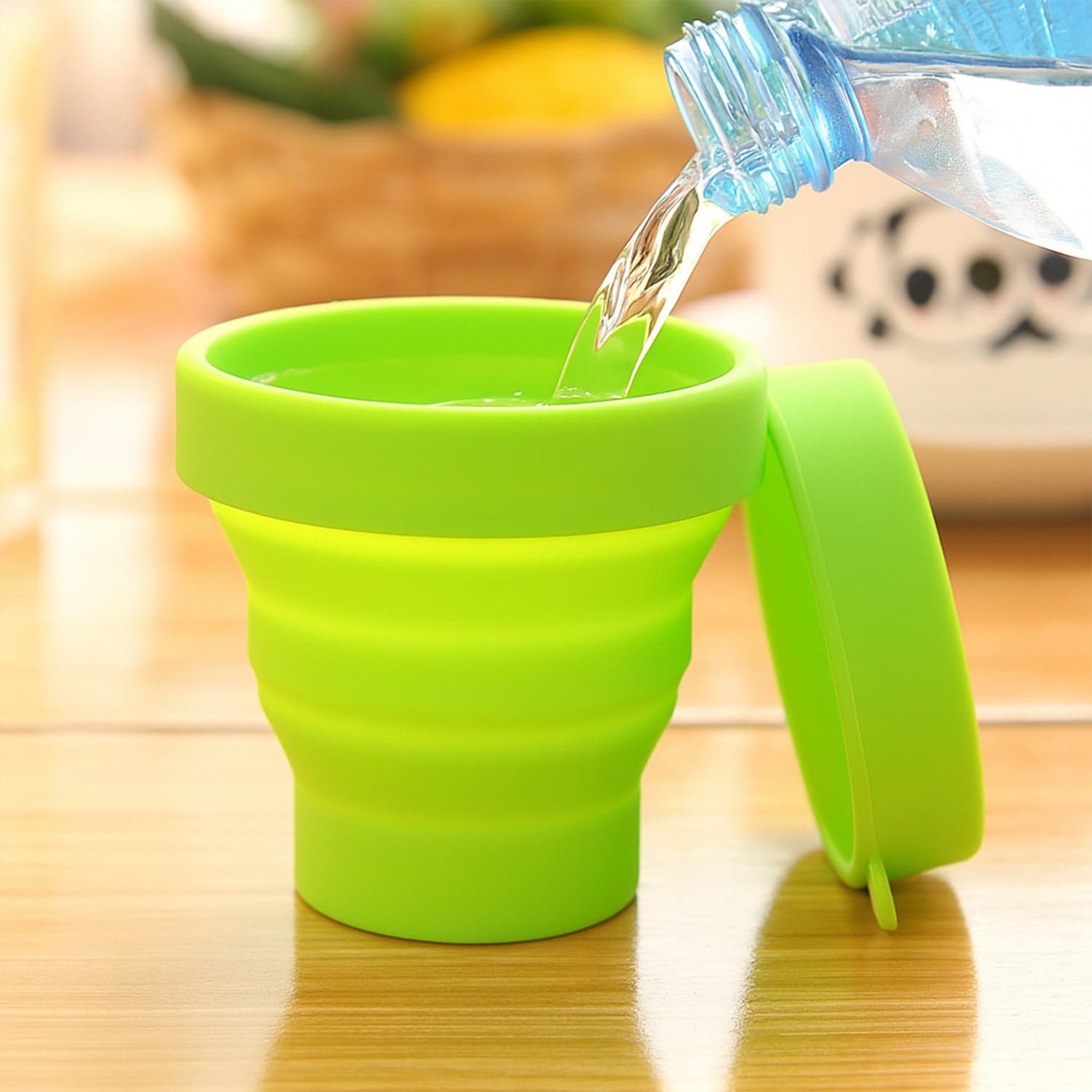 Round Silicone Foldable Glass / Cup, Foldable Travel Mug With Lid (1 Pc) thumbnail 1