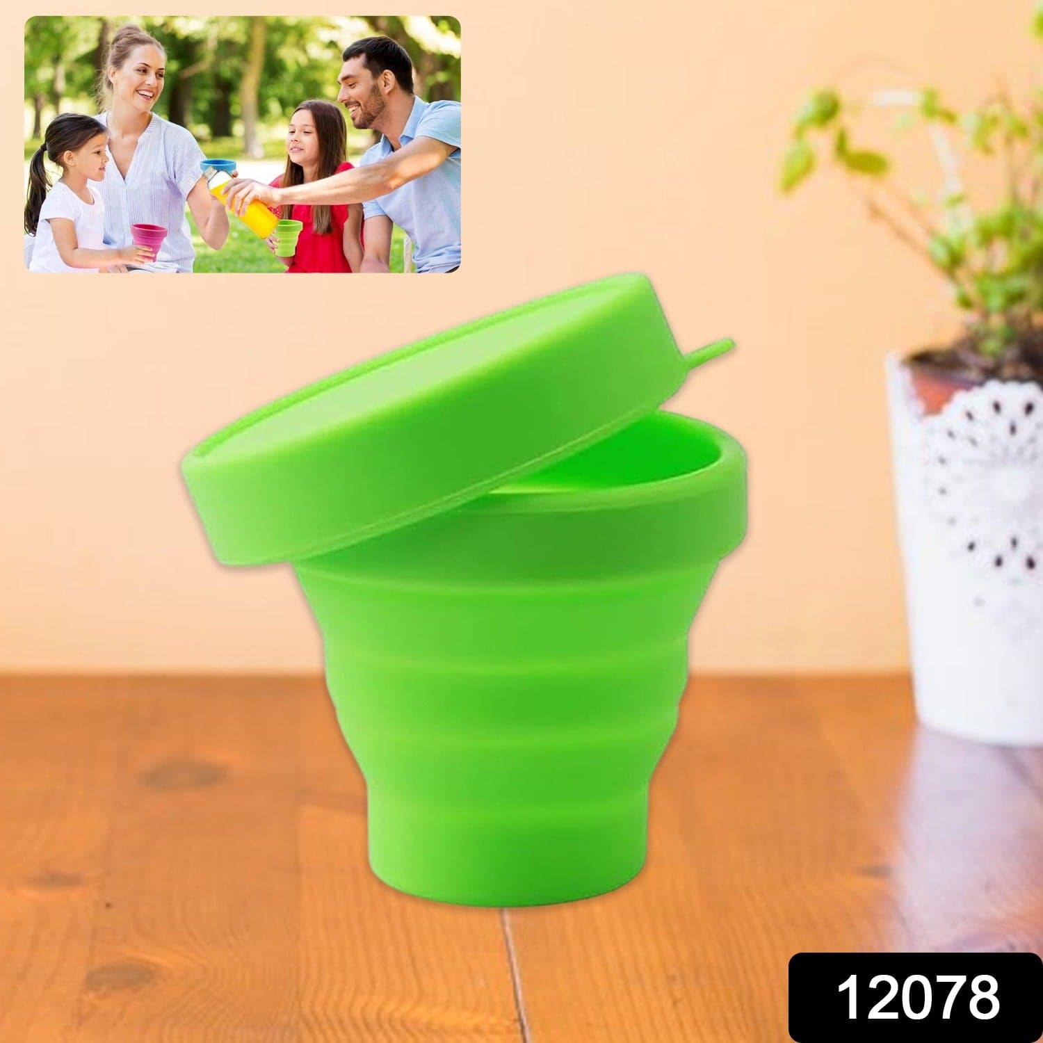 Round Silicone Foldable Glass / Cup, Foldable Travel Mug With Lid (1 Pc) thumbnail 2