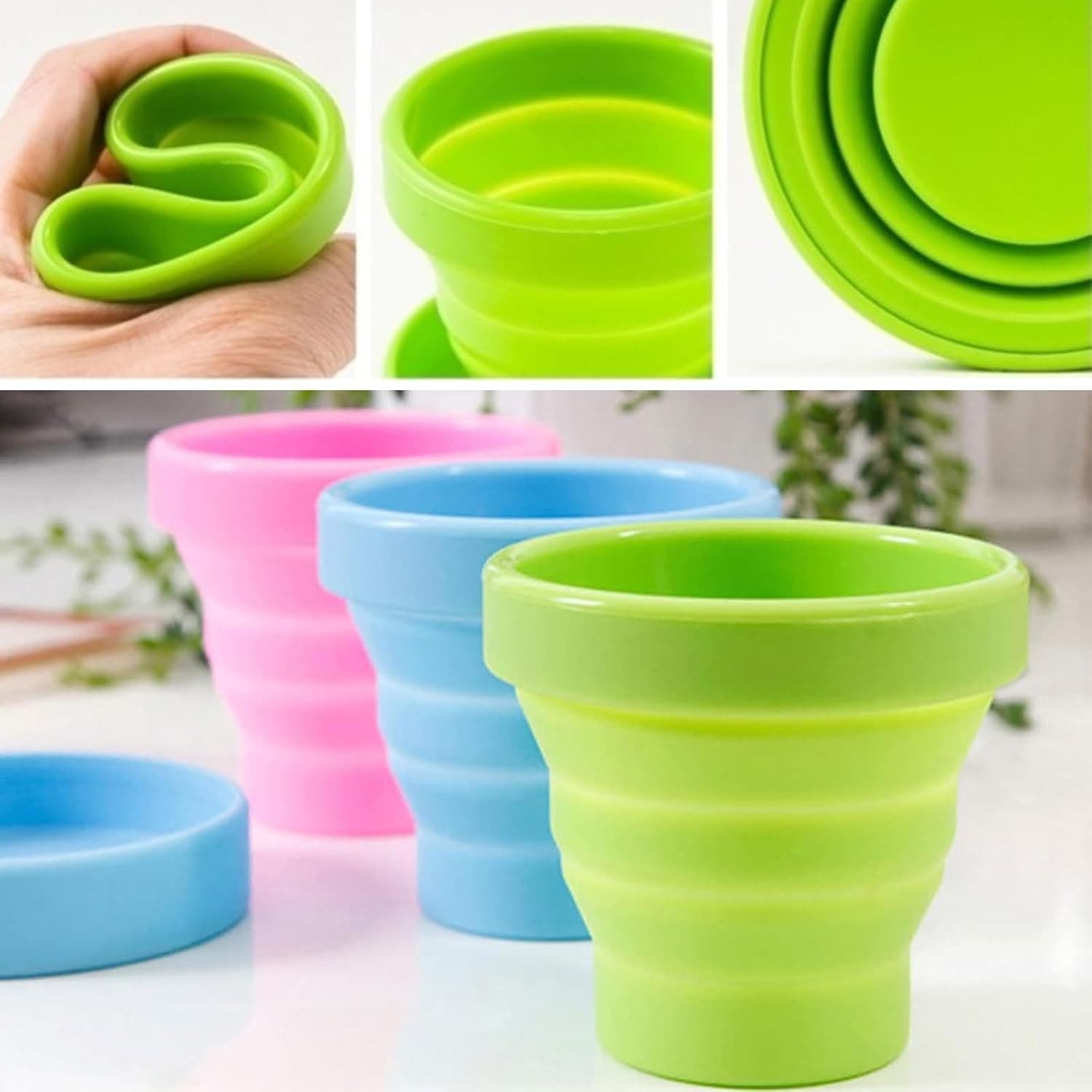 Round Silicone Foldable Glass / Cup, Foldable Travel Mug With Lid (1 Pc) thumbnail 3