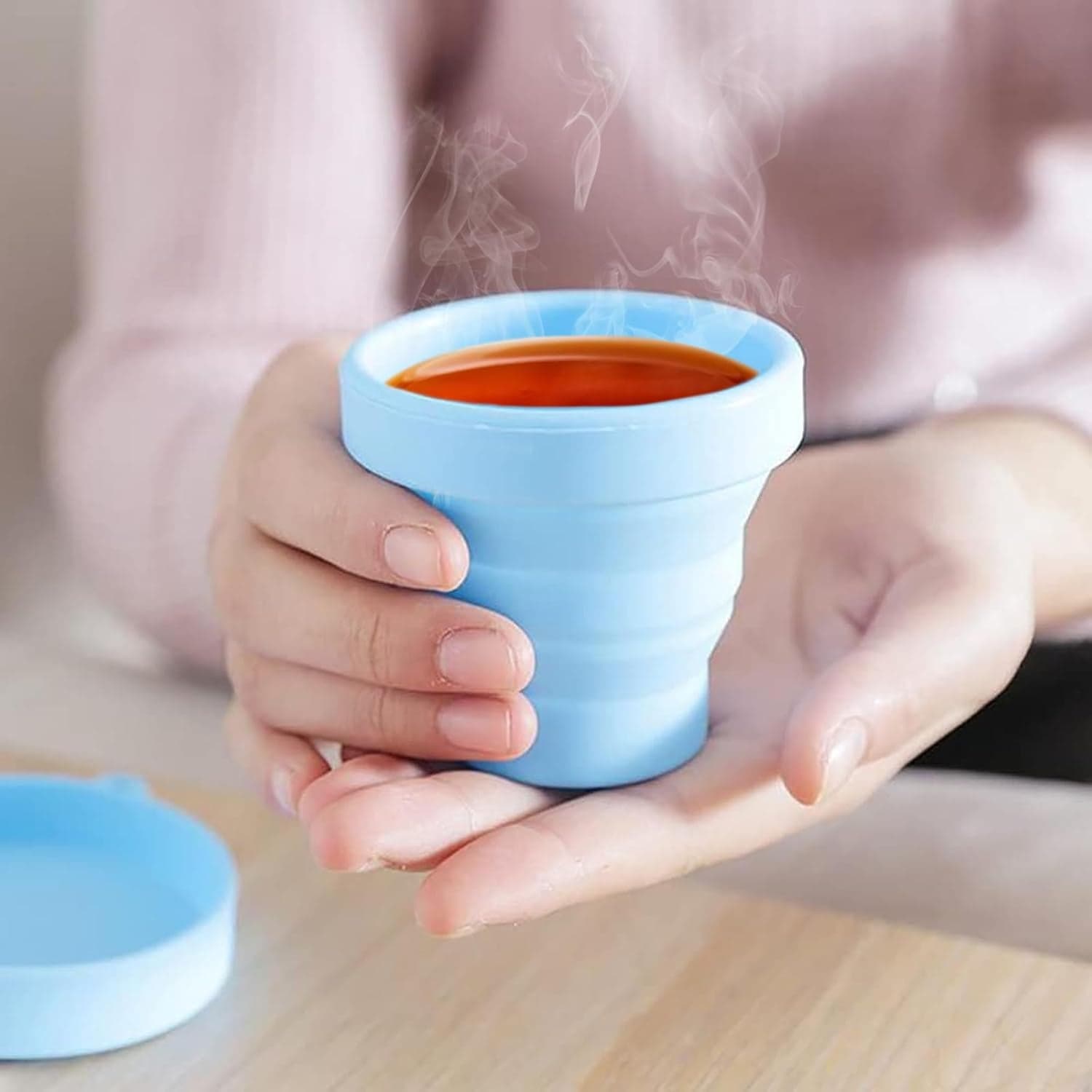 Round Silicone Foldable Glass / Cup, Foldable Travel Mug With Lid (1 Pc) thumbnail 7
