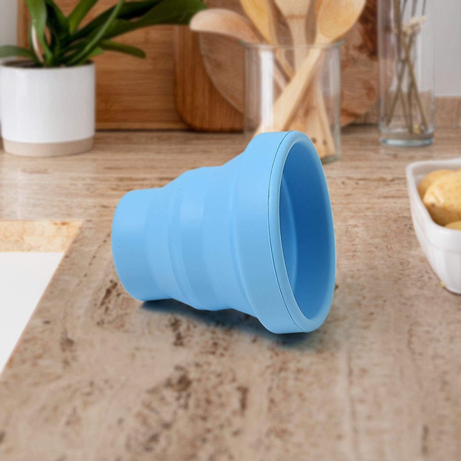 Round Silicone Foldable Glass, Foldable Travel Mug Without Lid (1 Pc) thumbnail 4