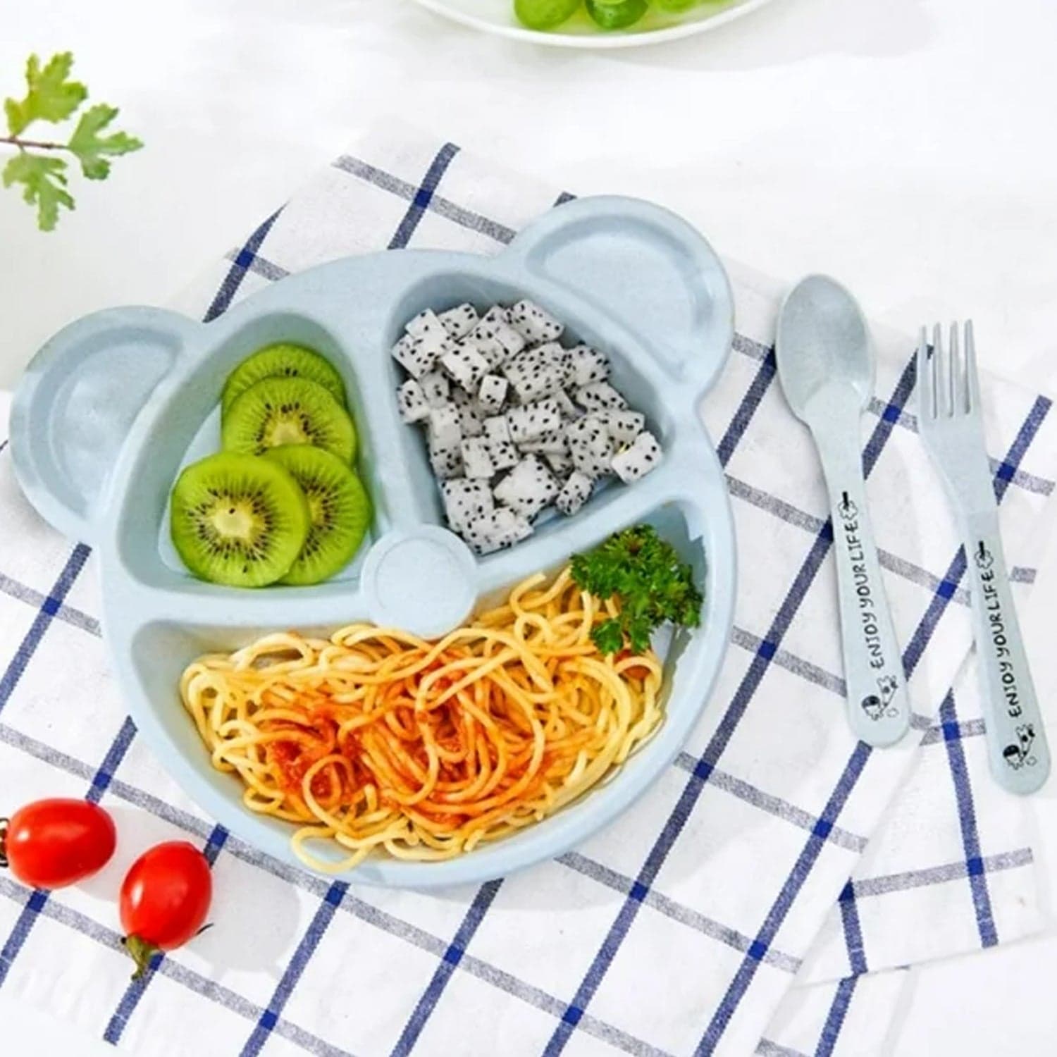 Kids 3 Compartment Food Tray / Plates With Spoon & Fork (1 Set) thumbnail 1