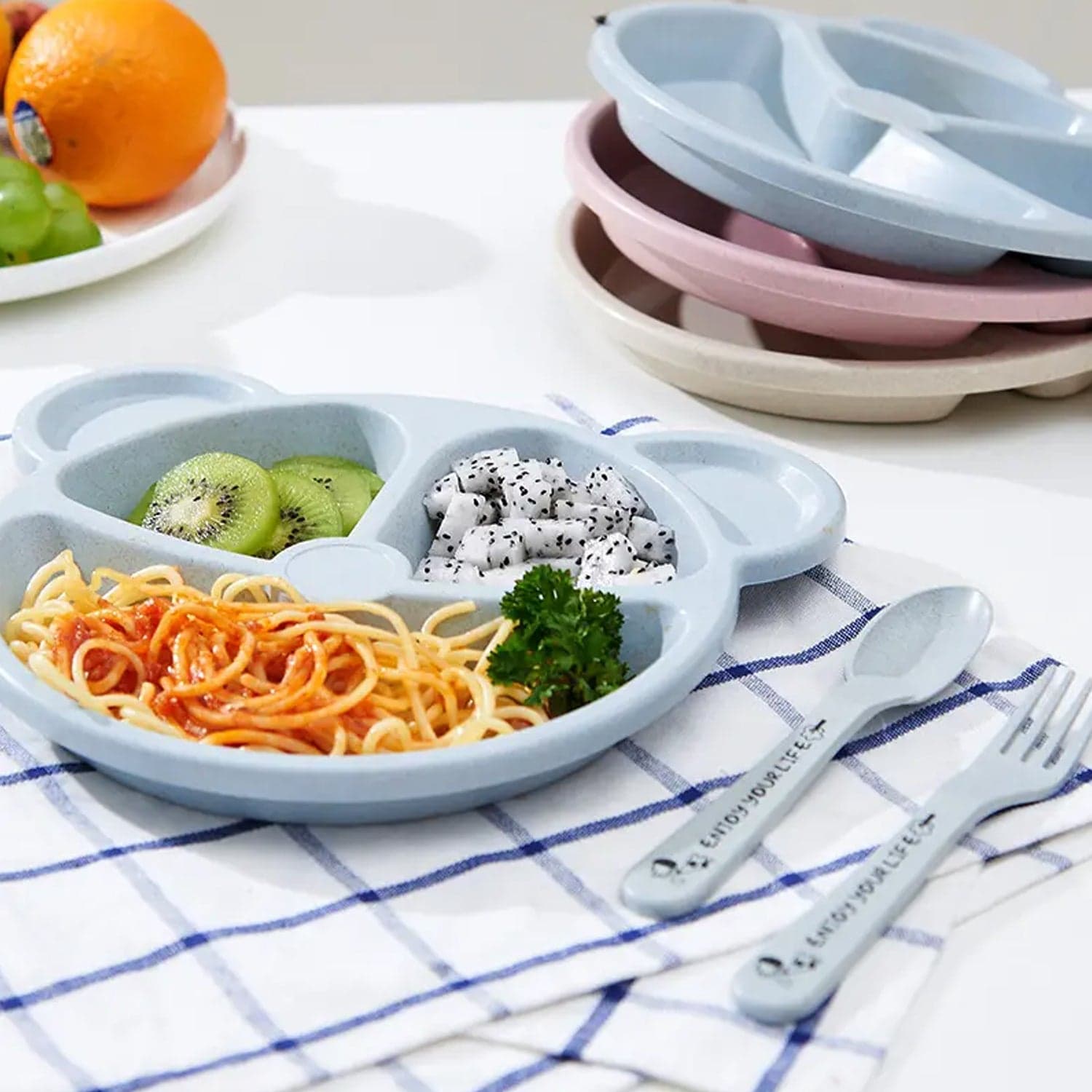 Kids 3 Compartment Food Tray / Plates With Spoon & Fork (1 Set) thumbnail 4