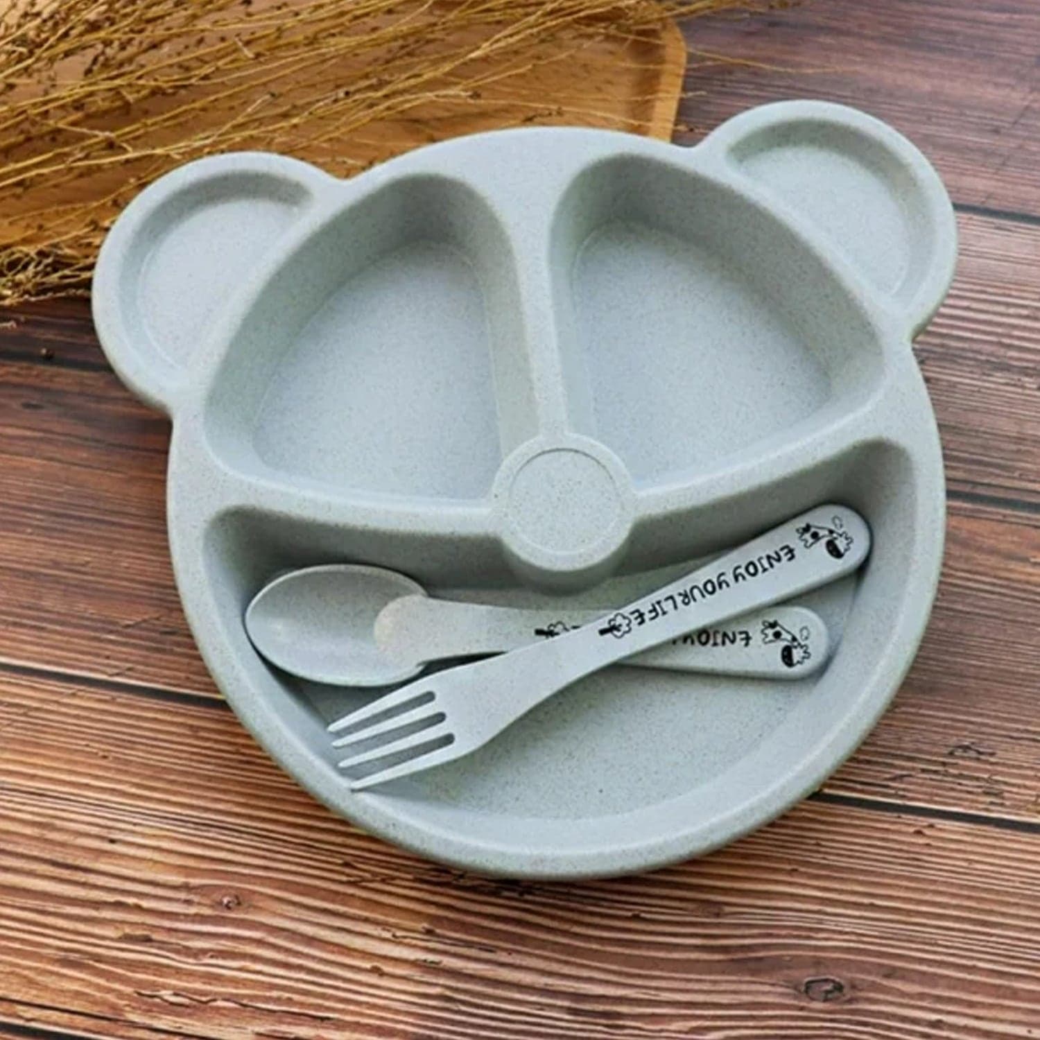 Kids 3 Compartment Food Tray / Plates With Spoon & Fork (1 Set) thumbnail 5