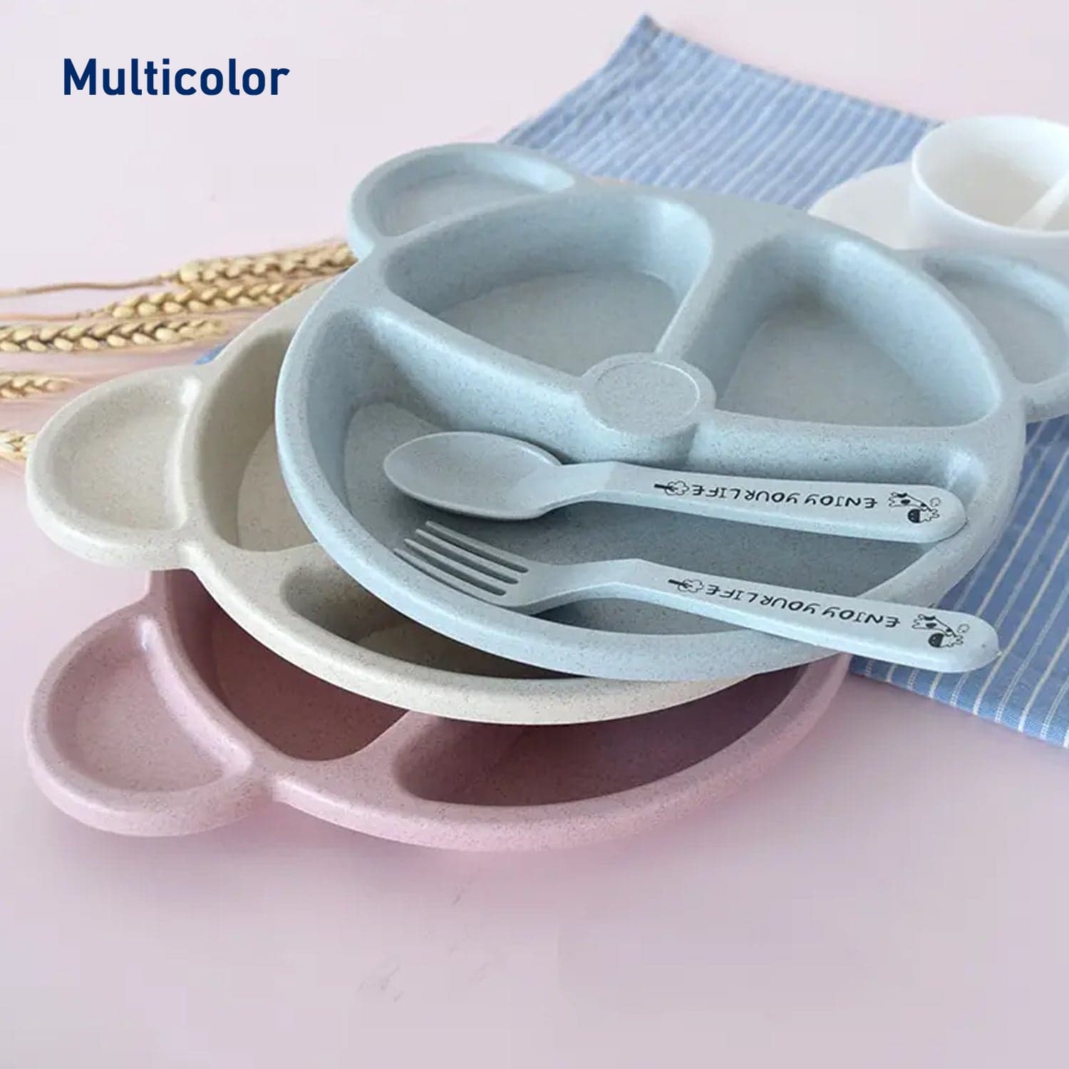 Kids 3 Compartment Food Tray / Plates With Spoon & Fork (1 Set) thumbnail 7