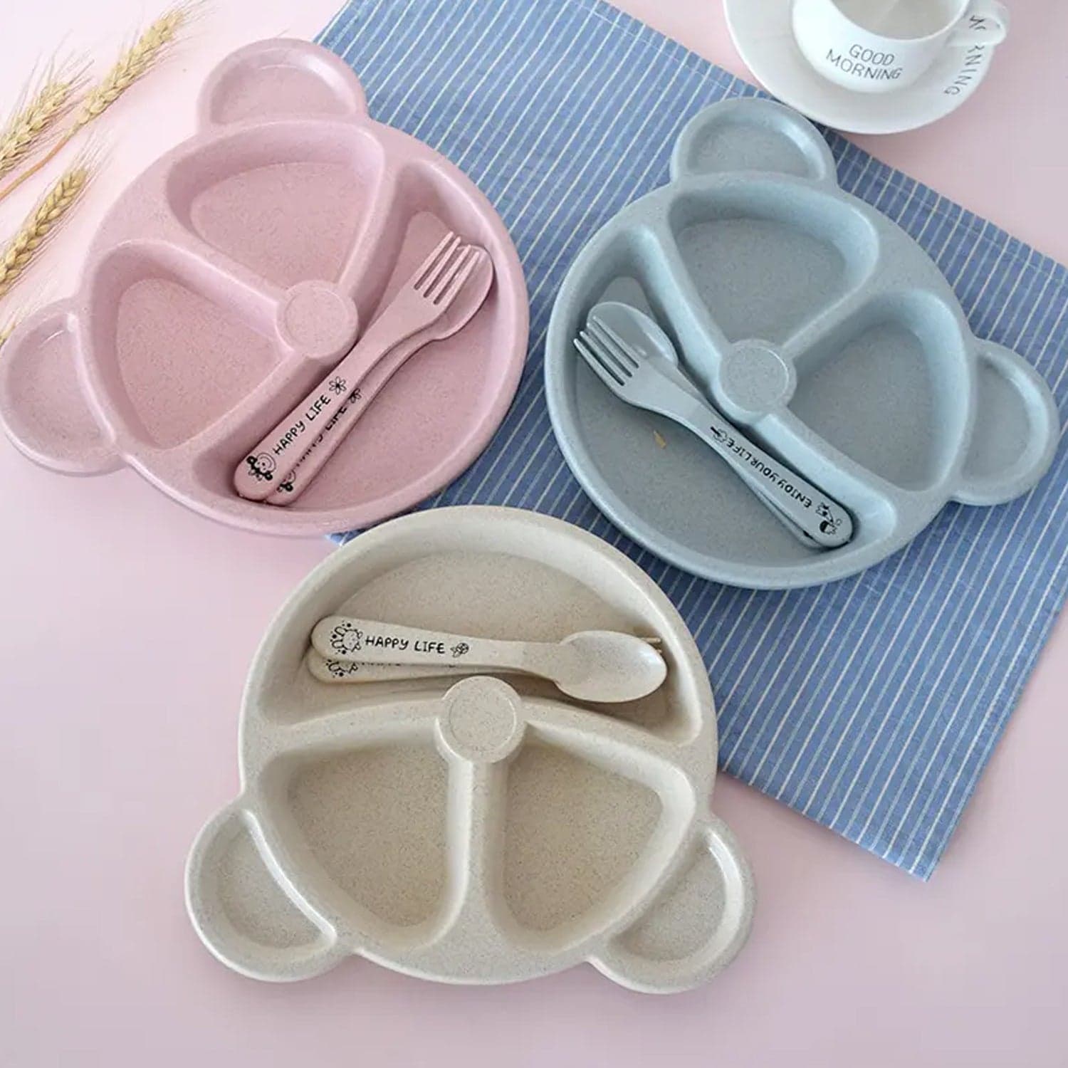 Kids 3 Compartment Food Tray / Plates With Spoon & Fork (1 Set) thumbnail 8