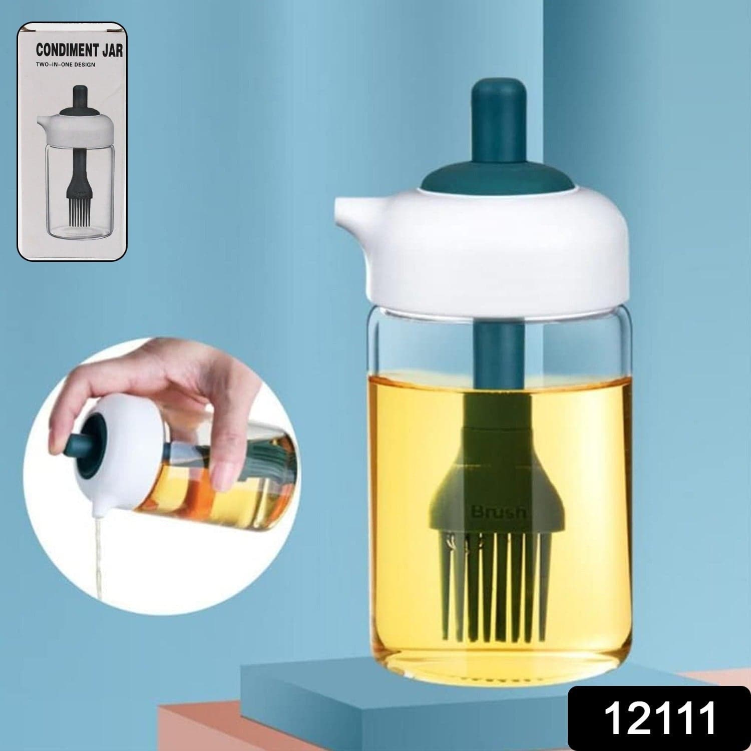 2 in 1 Glass Oil dispenser jar / Bottle with brush (1 Set) thumbnail 2