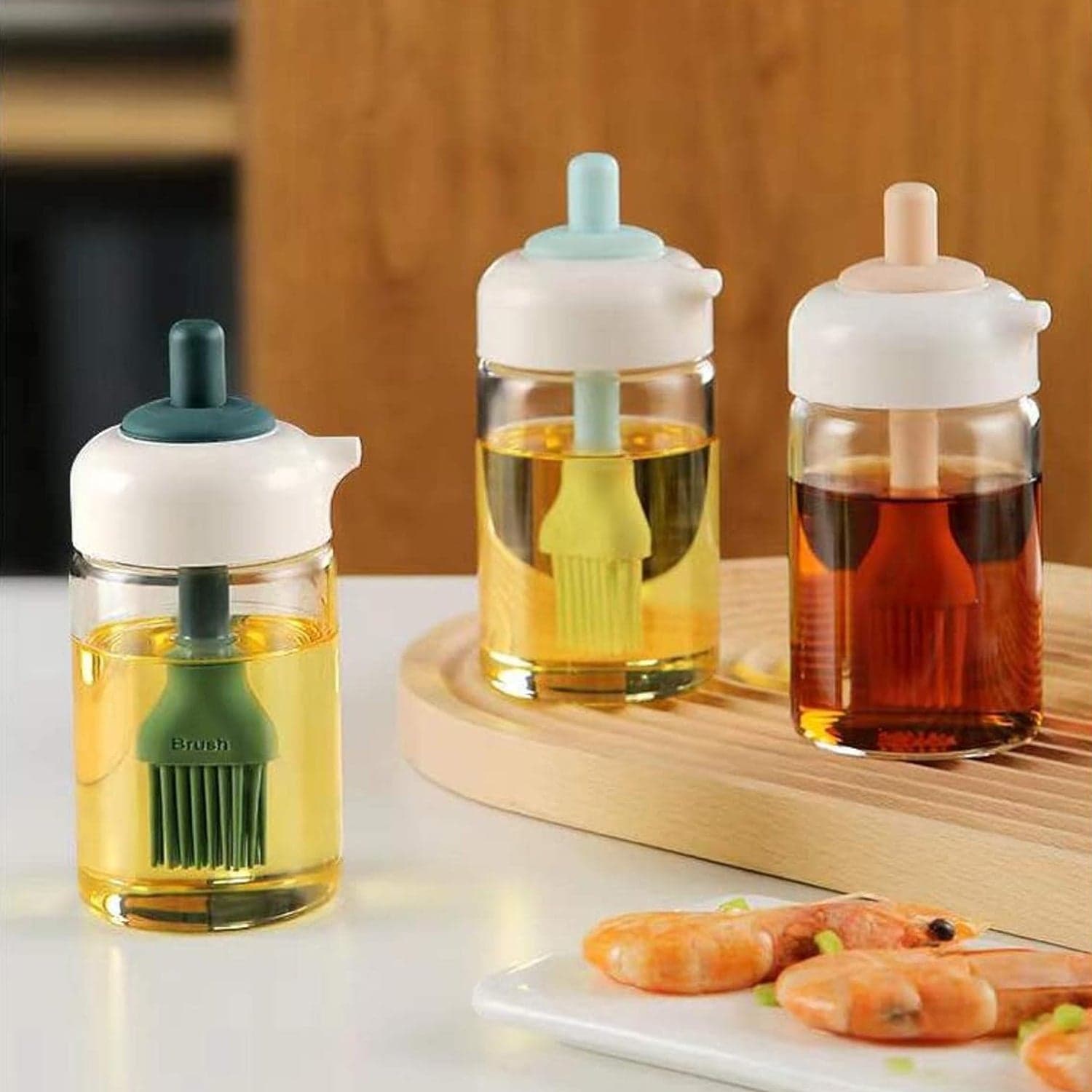 2 in 1 Glass Oil dispenser jar / Bottle with brush (1 Set) thumbnail 3
