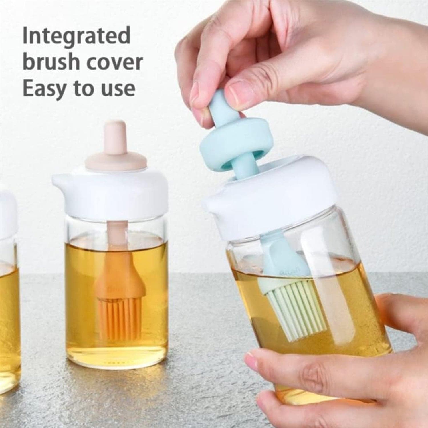 2 in 1 Glass Oil dispenser jar / Bottle with brush (1 Set) thumbnail 7