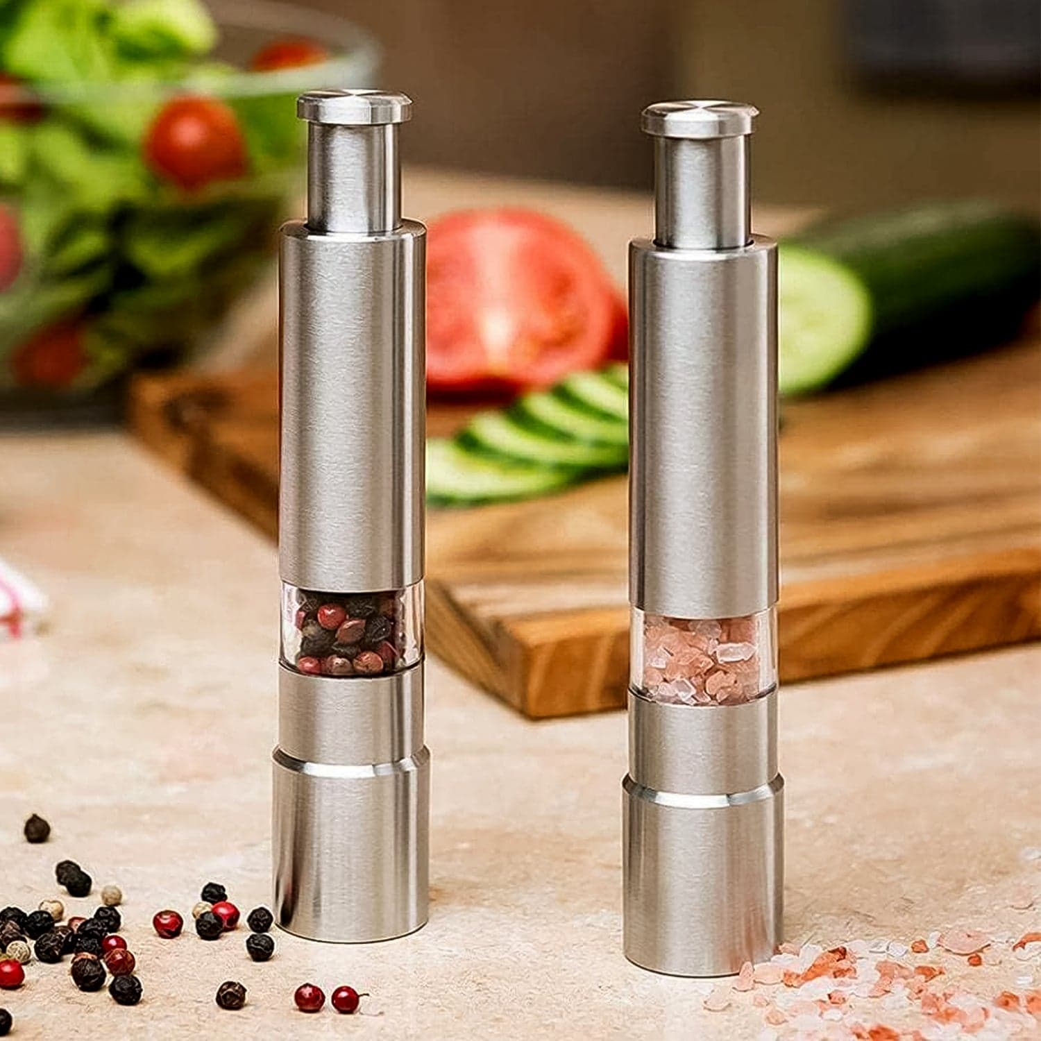 Stainless Steel Thumb Presser Salt and Pepper Grinder (1 Pc) thumbnail 1