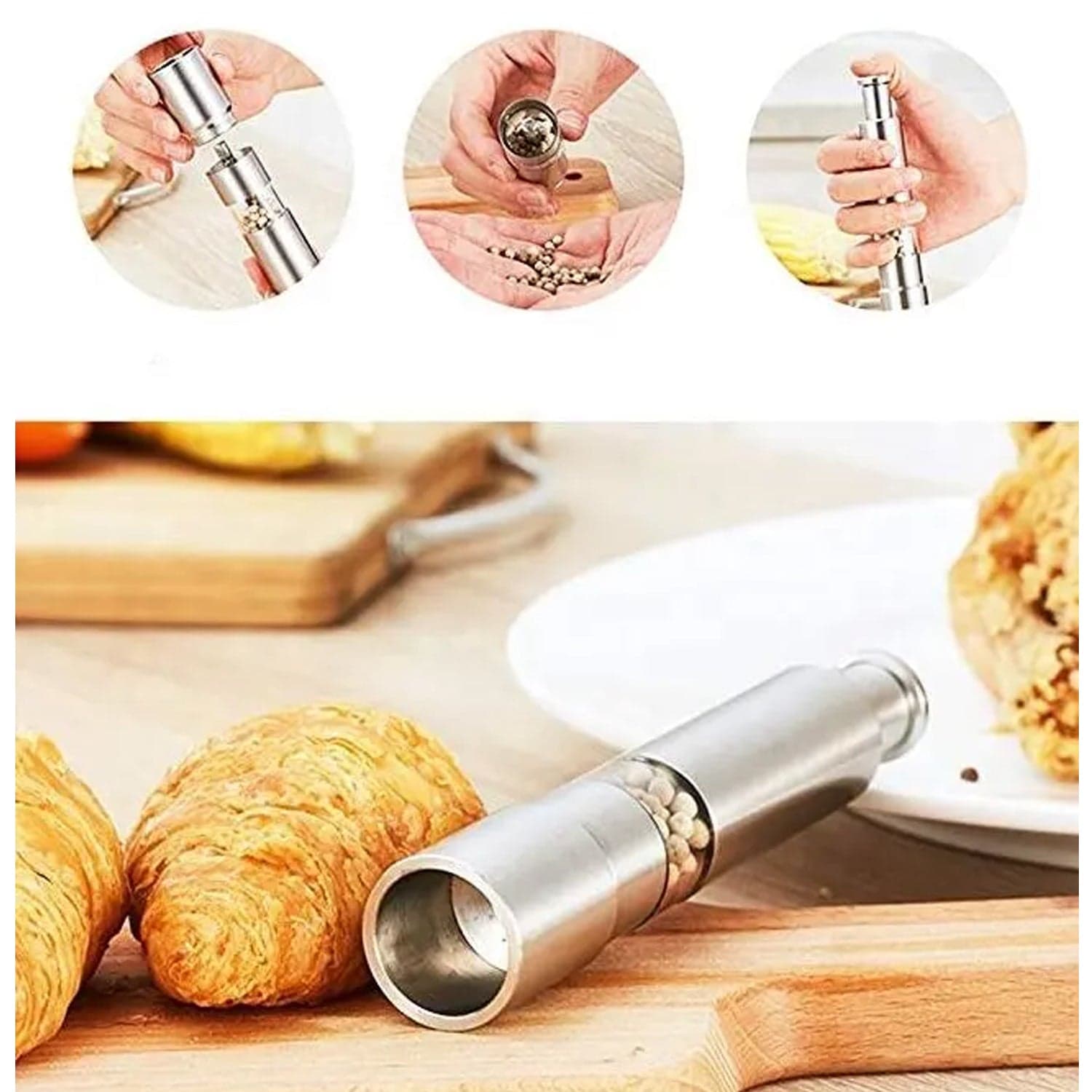 Stainless Steel Thumb Presser Salt and Pepper Grinder (1 Pc) thumbnail 3