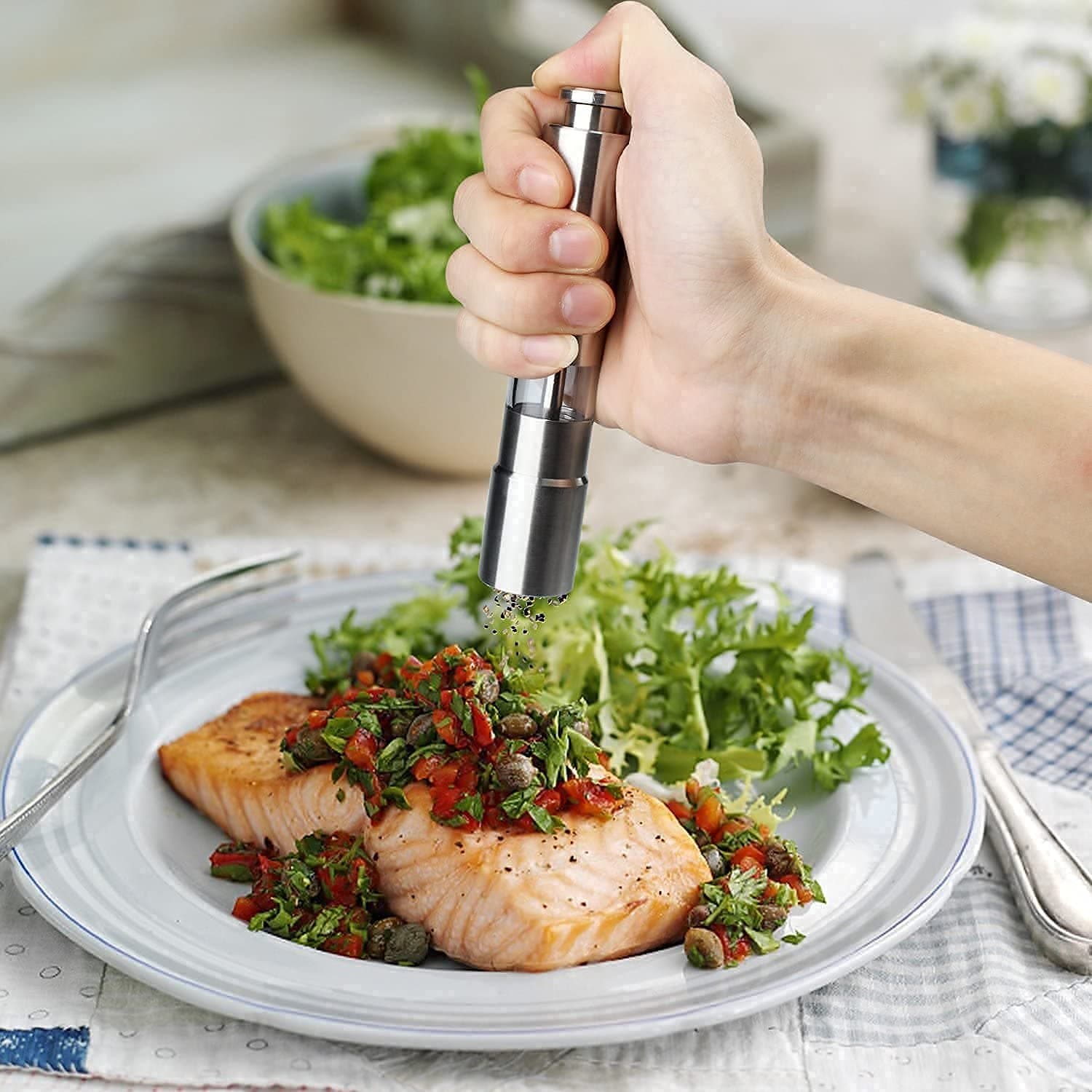 Stainless Steel Thumb Presser Salt and Pepper Grinder (1 Pc) thumbnail 5