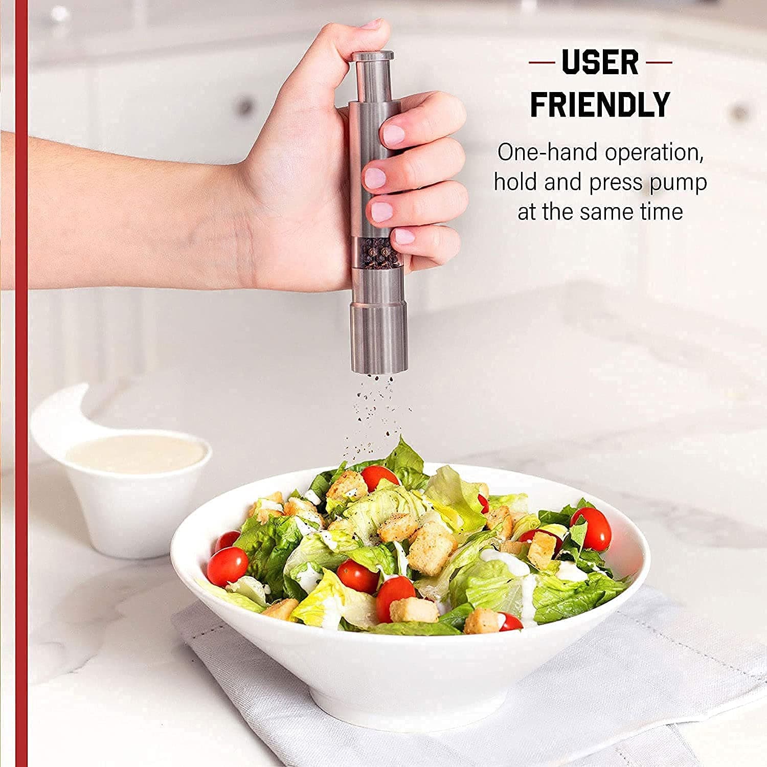 Stainless Steel Thumb Presser Salt and Pepper Grinder (1 Pc) thumbnail 7