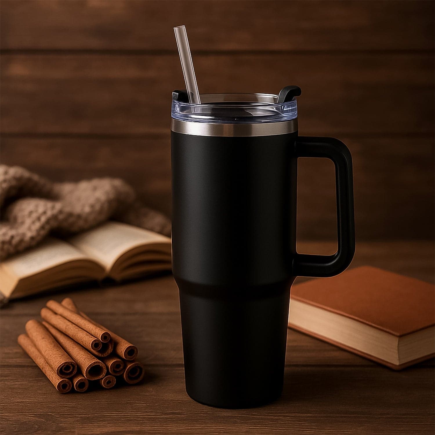 Vacuum Insulated Travel Mug With Straw And Handle thumbnail 5
