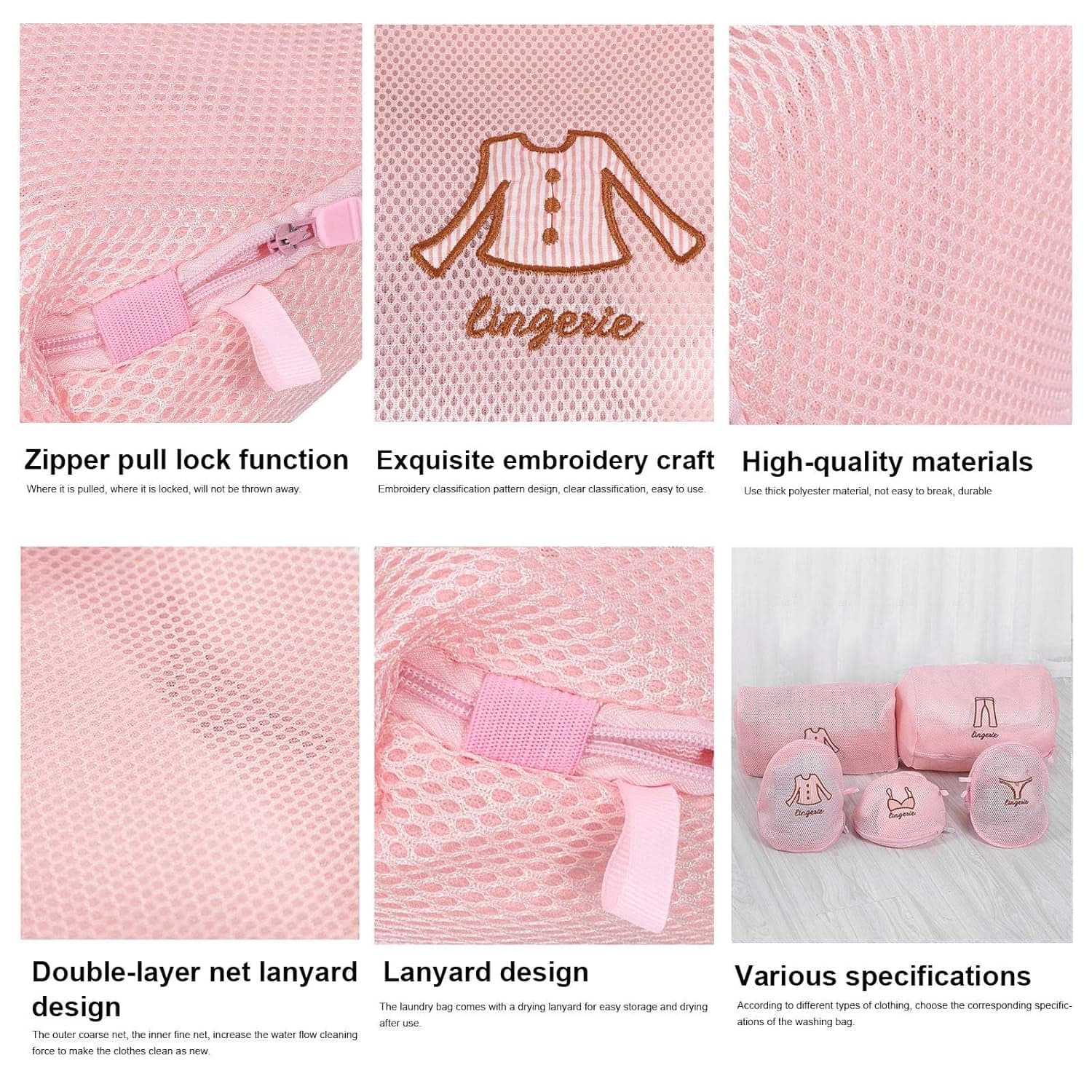 5Pc Zippered Mesh Laundry Wash Bags Foldable Delicates Lingerie Socks thumbnail 7