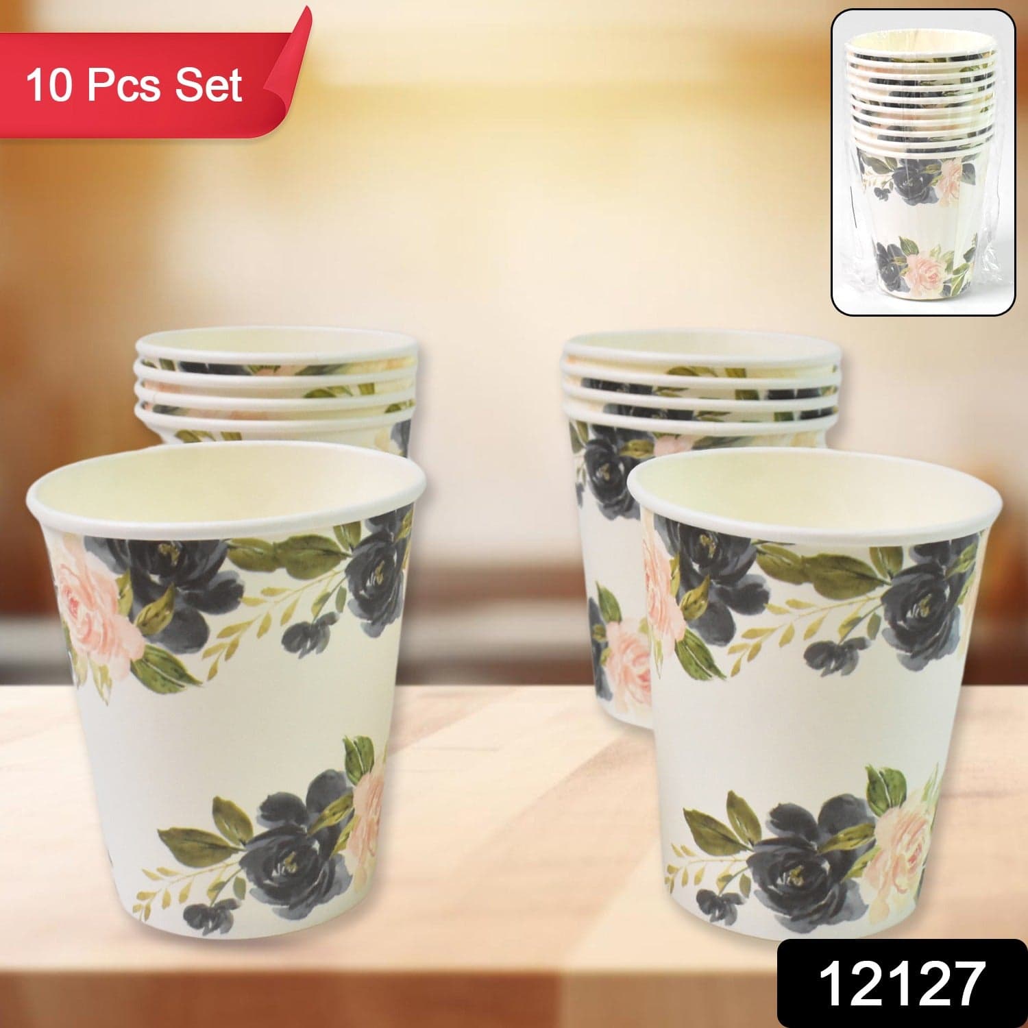 Disposable Paper Cups, Disposable Tea, Coffee Cups (10 Pcs Set / Mix Color & Design) thumbnail 2